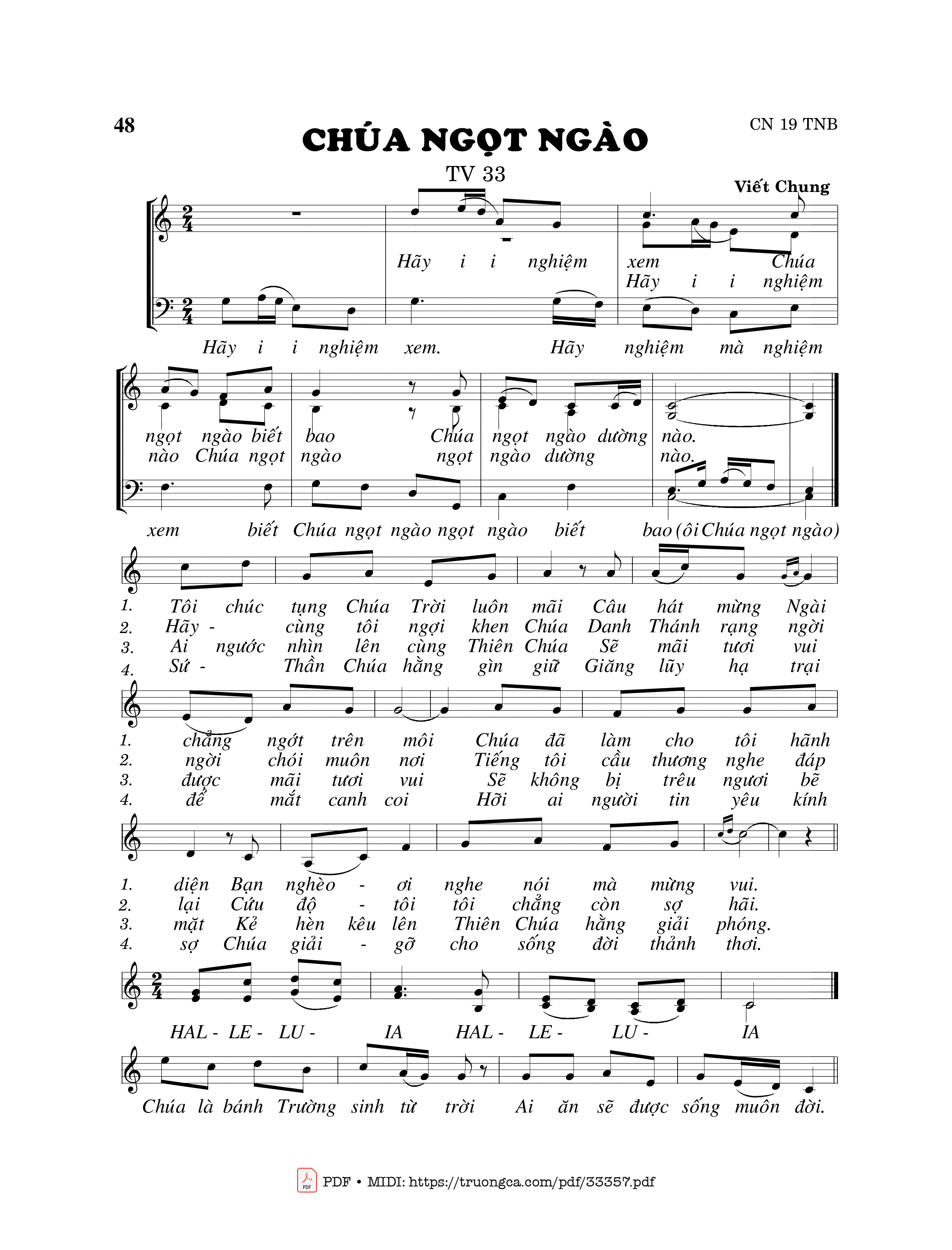 Sheet PDF of Thánh Vịnh 33, Chúa Ngọt Ngào