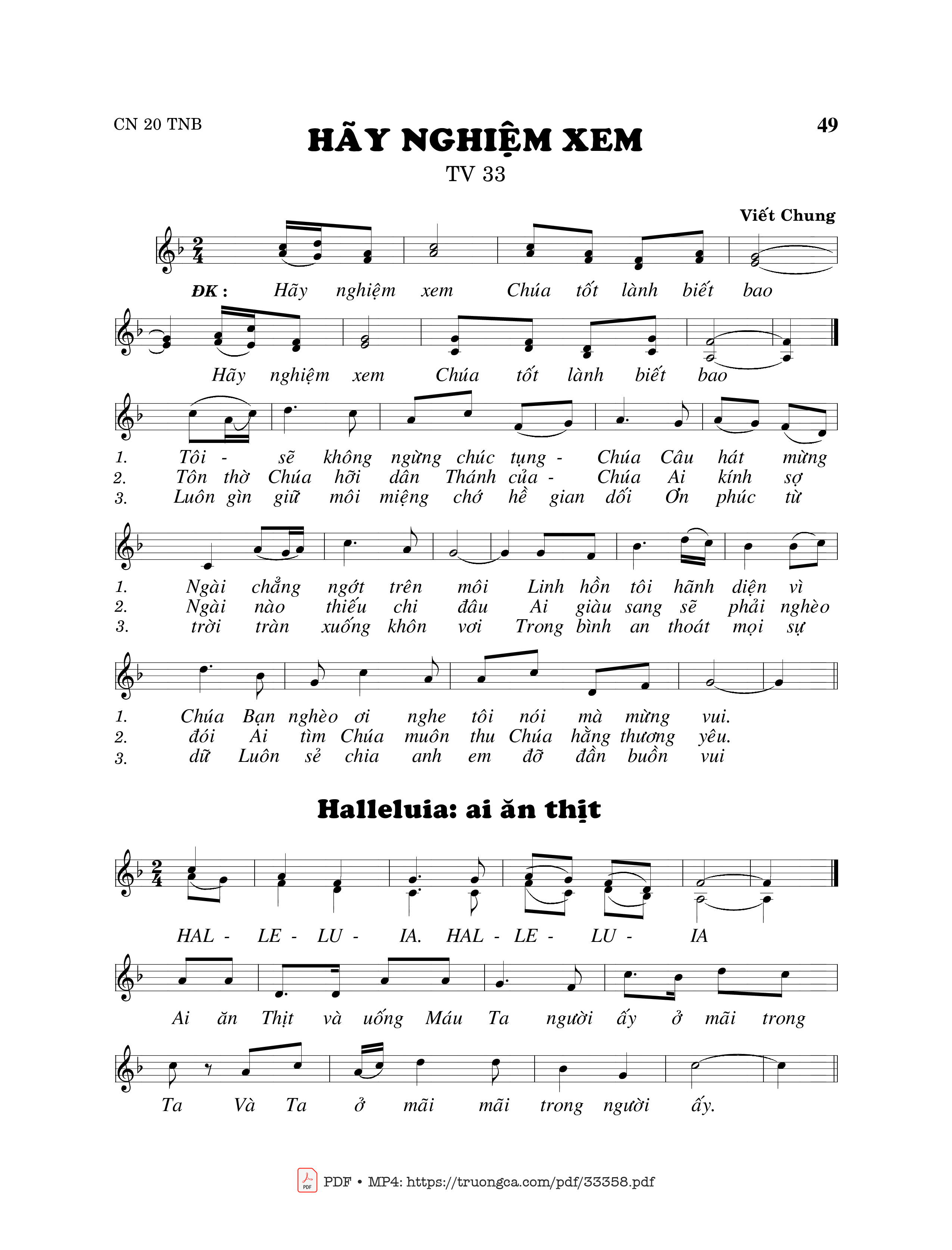 Sheet PDF of Thánh Vịnh 33, Hãy Nghiệm Xem