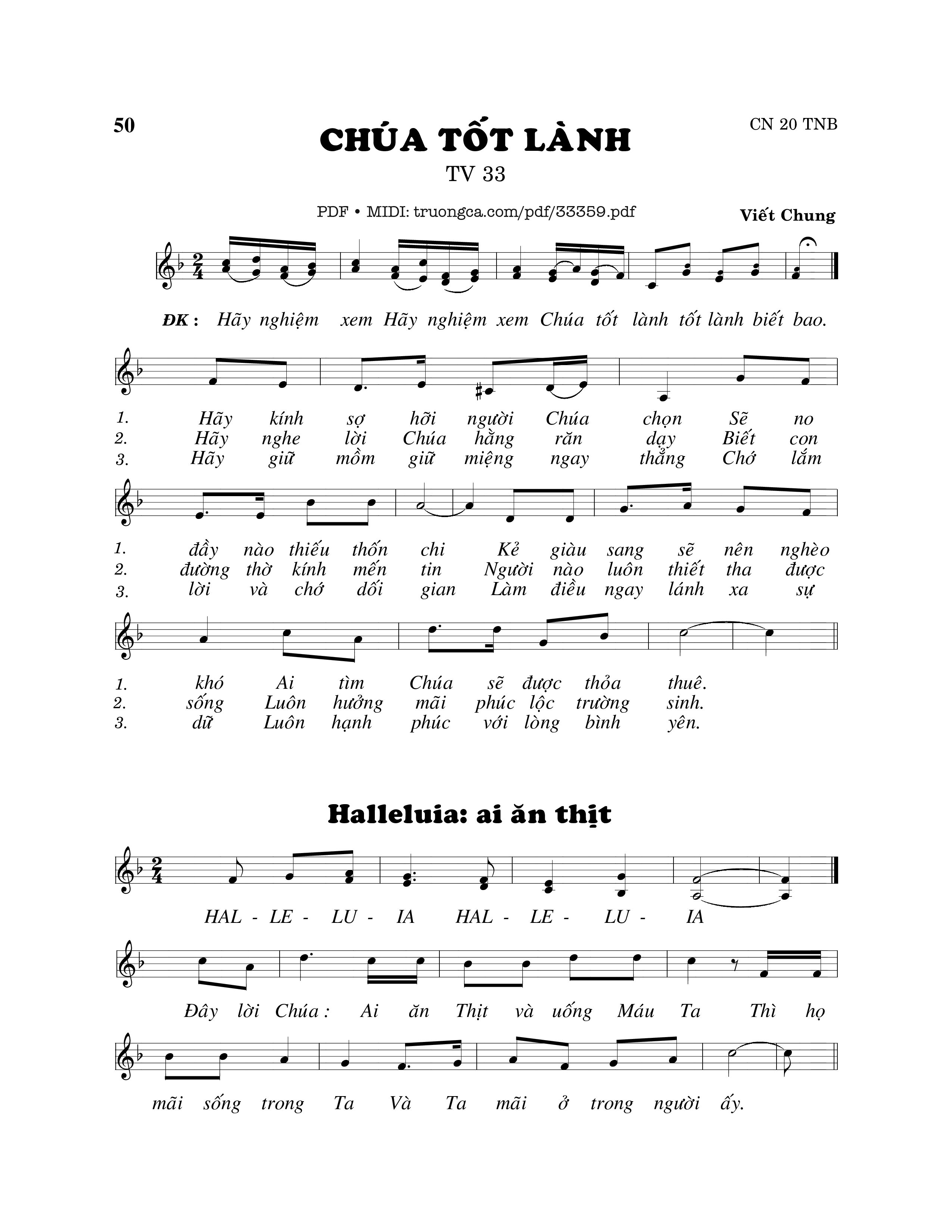 Sheet PDF of Thánh Vịnh 33, Chúa Tốt Lành