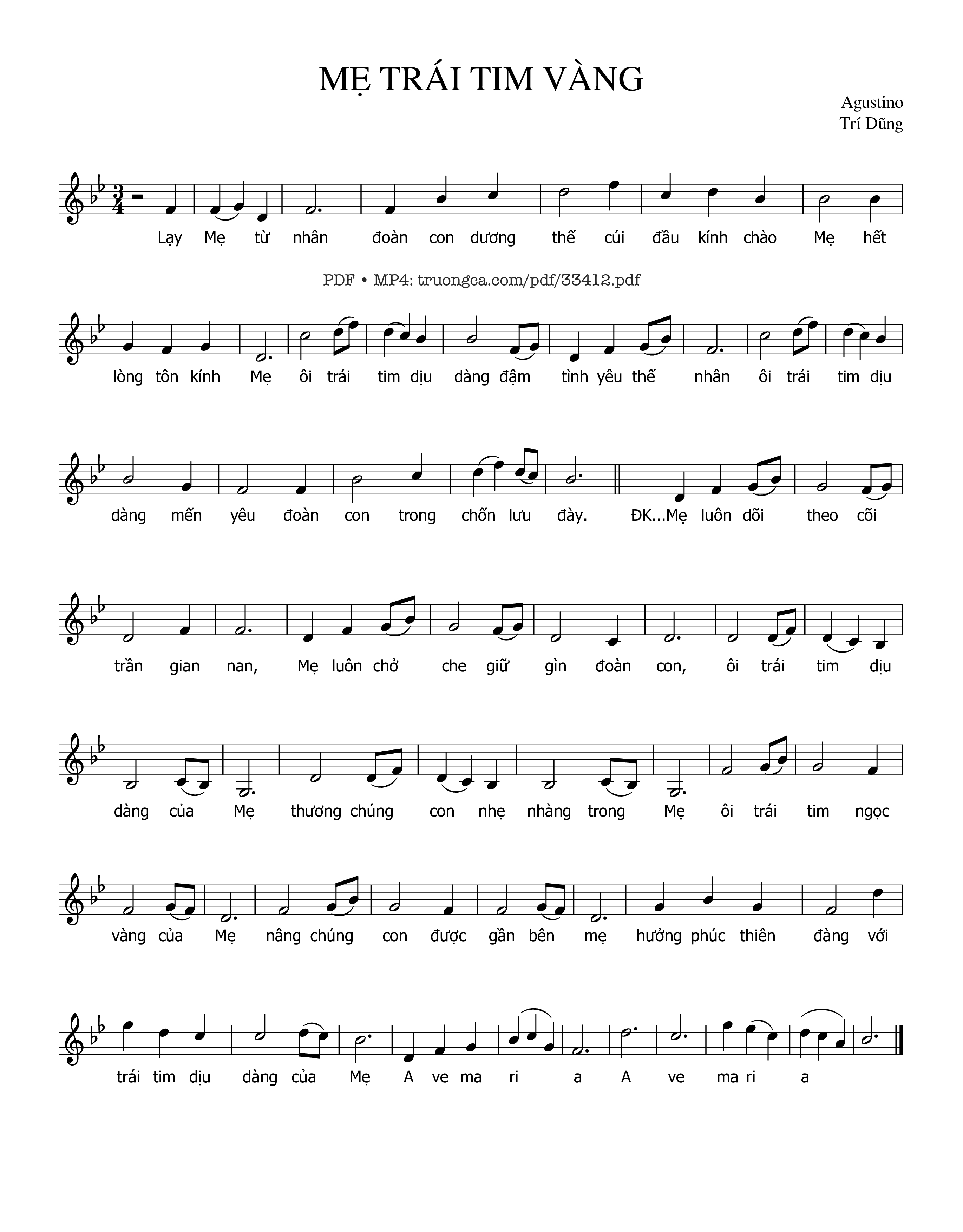 Page 1 of Sheet music PDF Mẹ Trái Tim Vàng - Agustino Trí Dũng