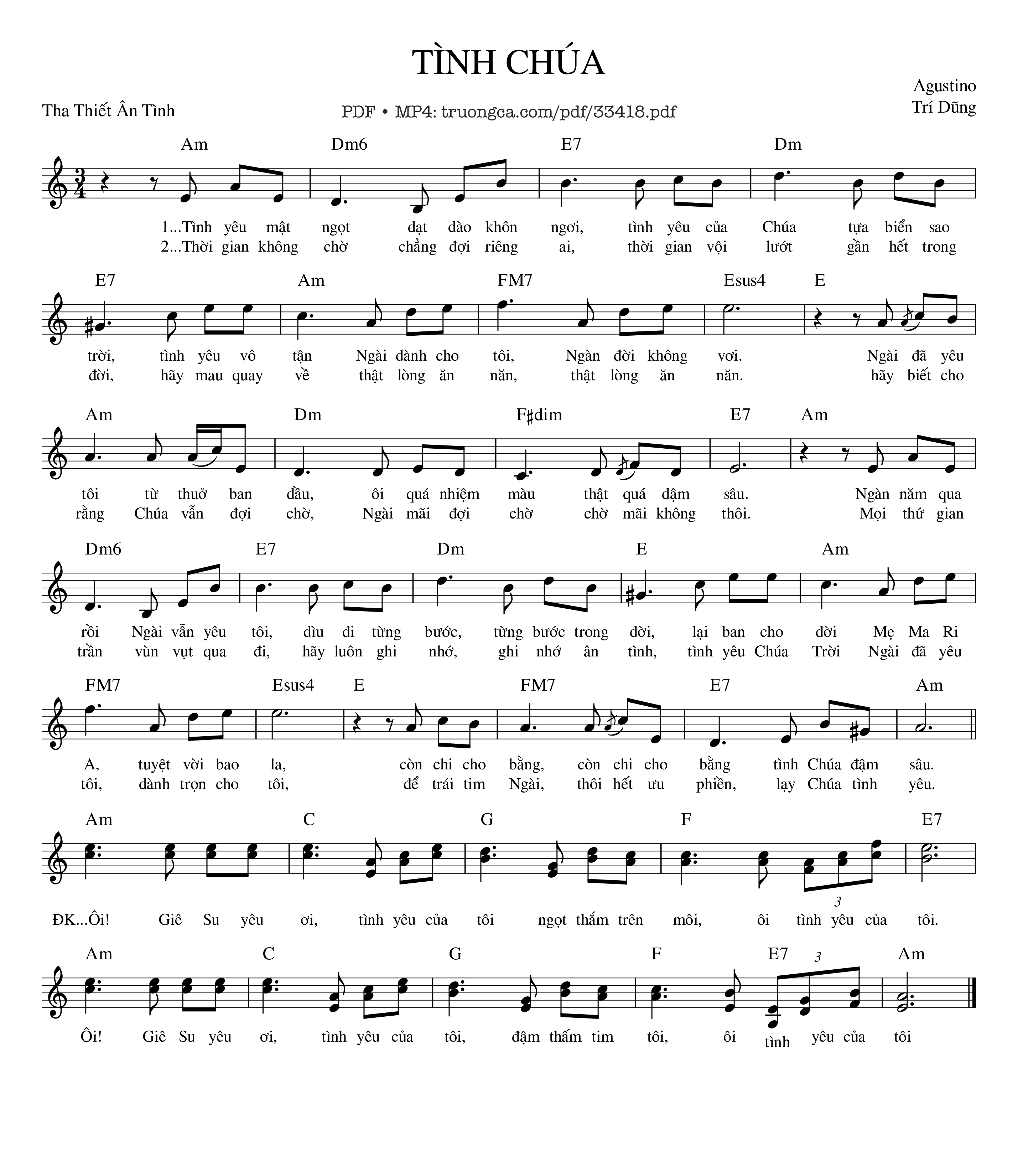 Page 1 of Sheet music PDF Tình Chúa - Agustino Trí Dũng
