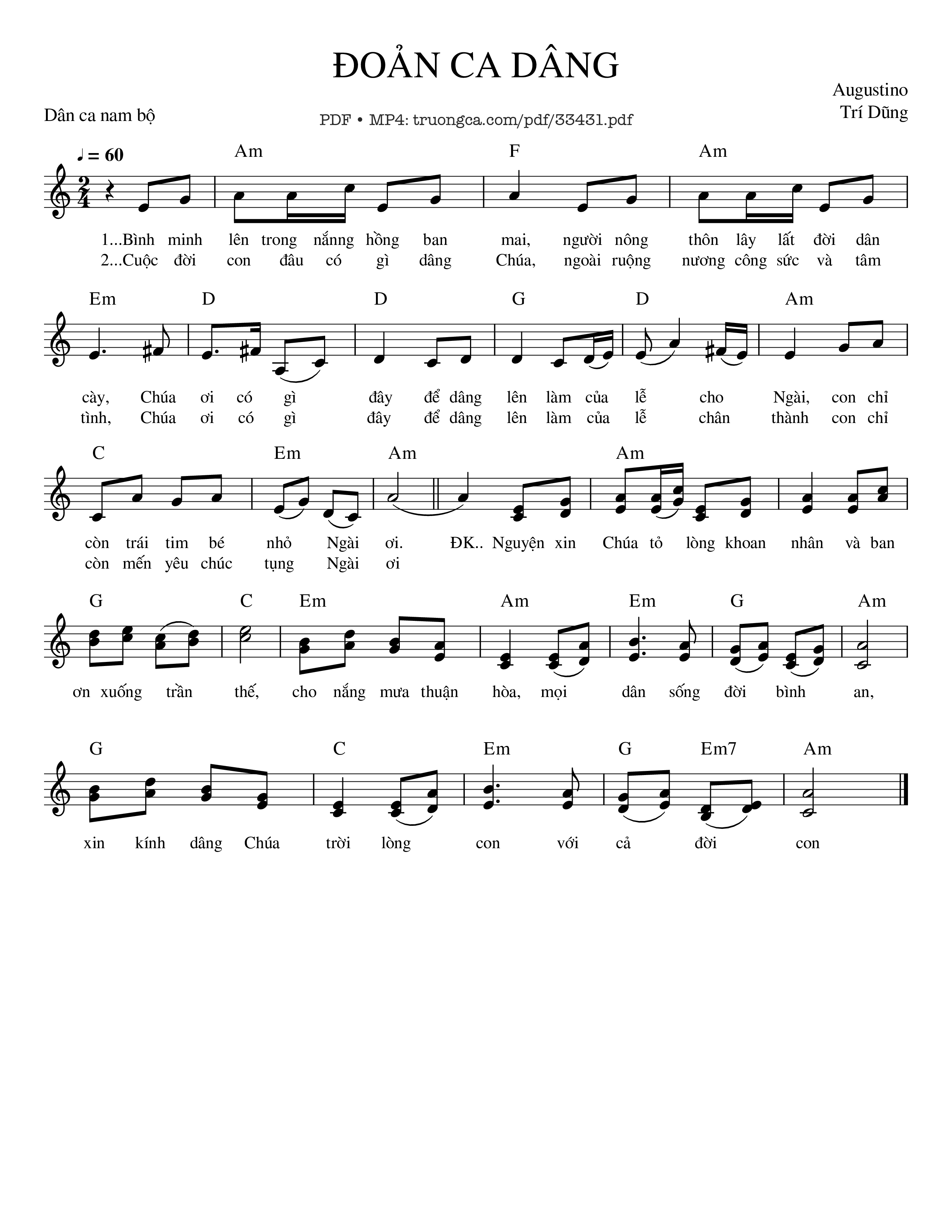 Page 1 of Sheet music PDF Đoản Ca Dâng - Agustino Trí Dũng