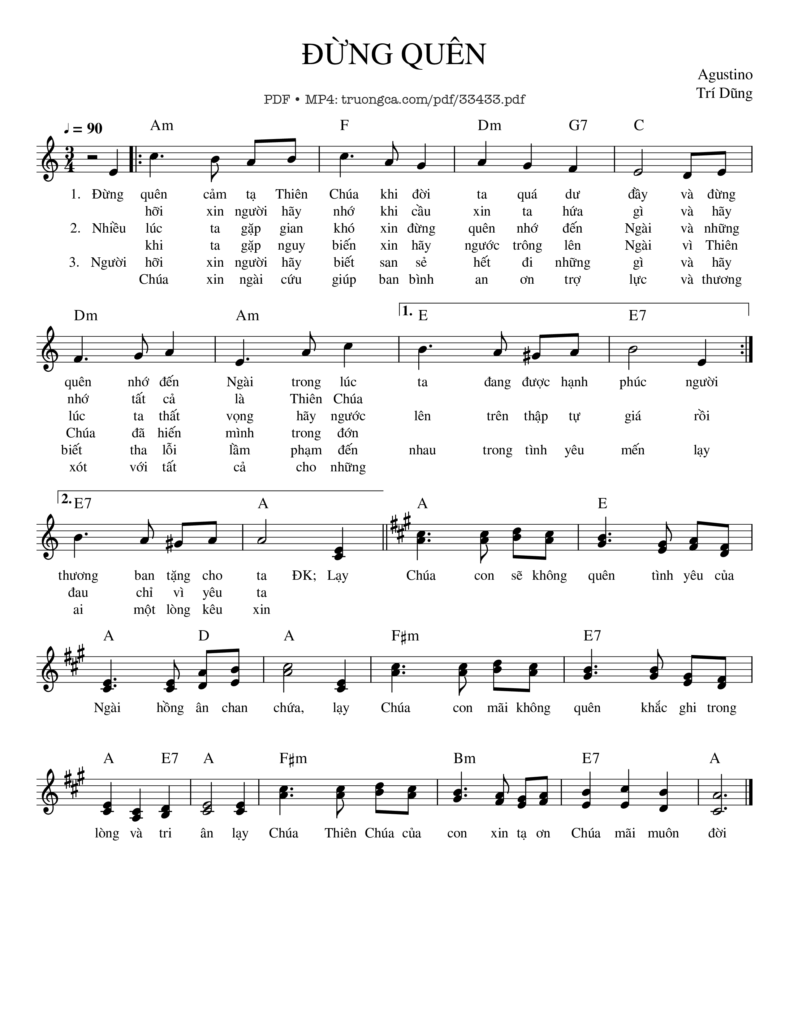Sheet PDF of Đừng Quên - Agustino Trí Dũng