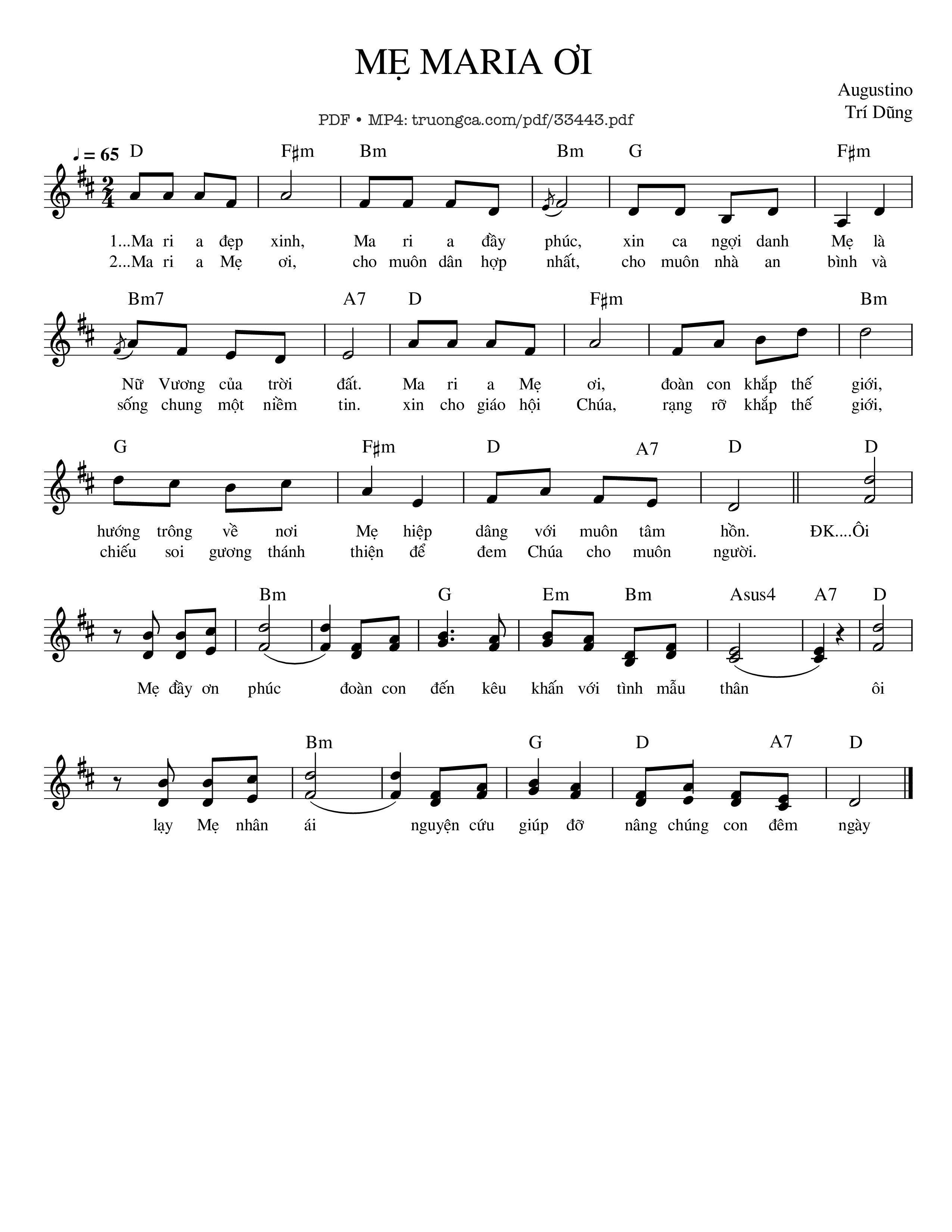Page 1 of Sheet music PDF Mẹ Maria Ơi - Agustino Trí Dũng
