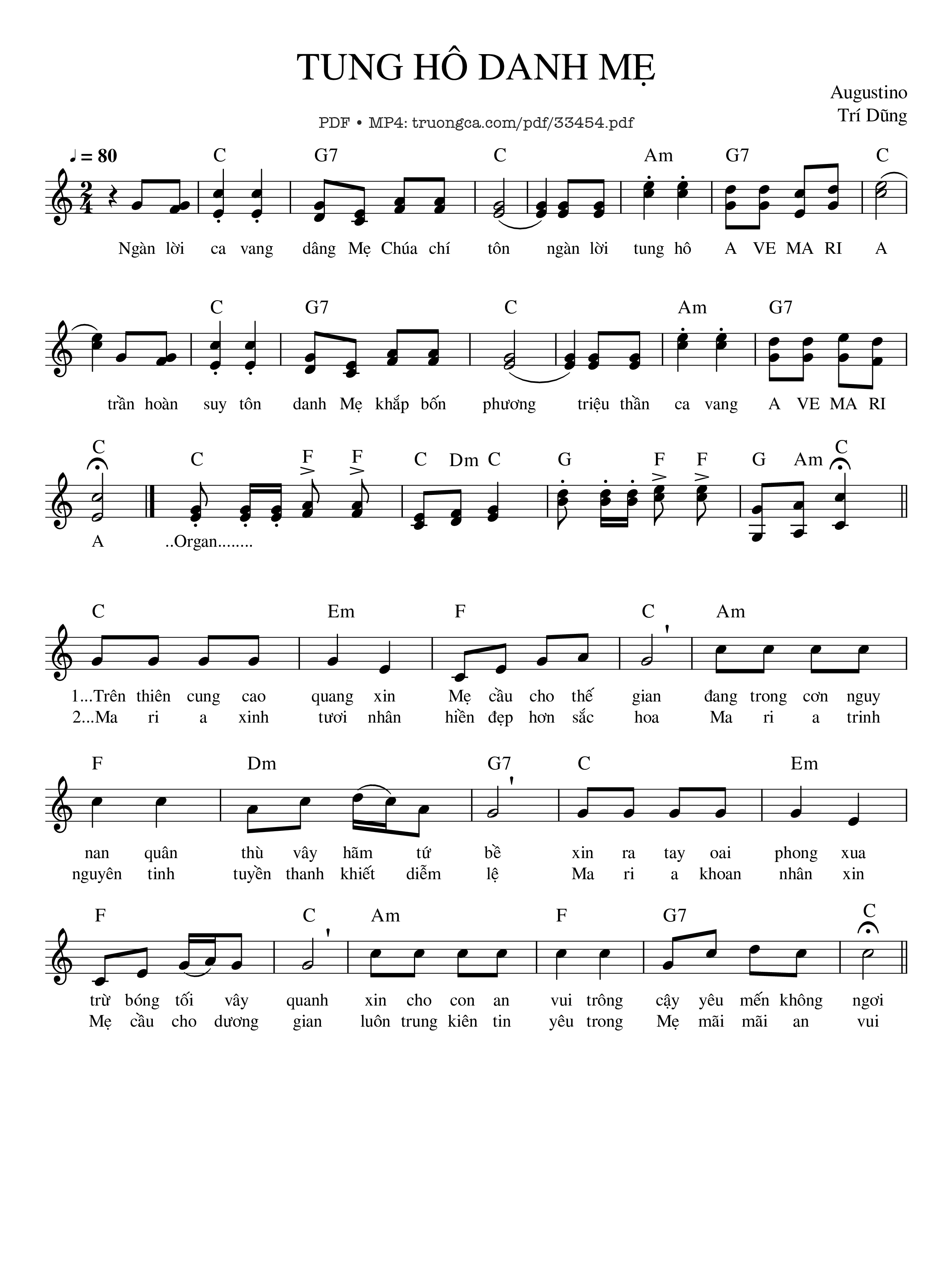 Page 1 of Sheet music PDF Tung Hô Danh Mẹ - Agustino Trí Dũng