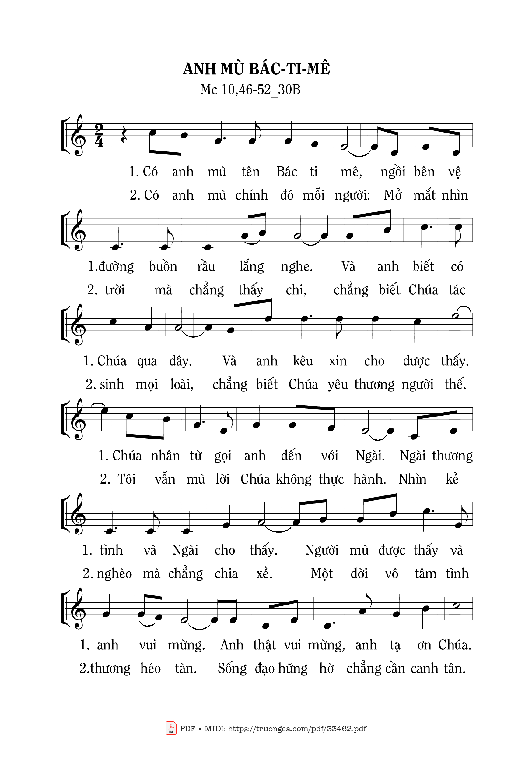 Sheet PDF of Anh Mù Bác-Ti-Mê