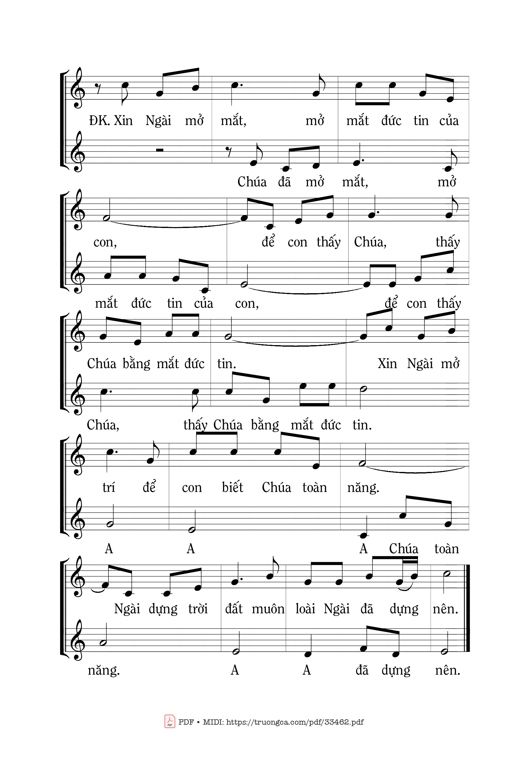 Page 2 of Sheet music PDF Anh Mù Bác-Ti-Mê - Mi Trầm