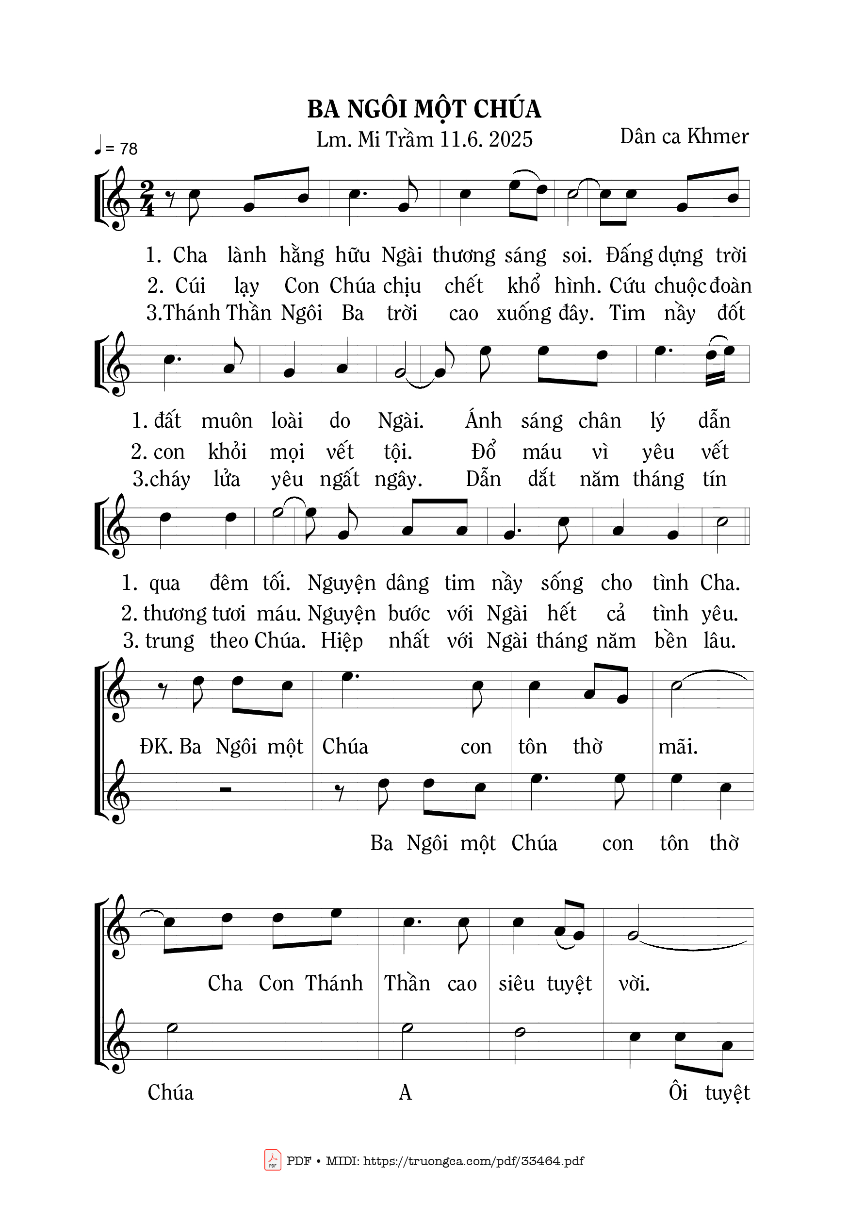 Page 1 of Sheet music PDF Ba Ngôi Một Chúa - Mi Trầm