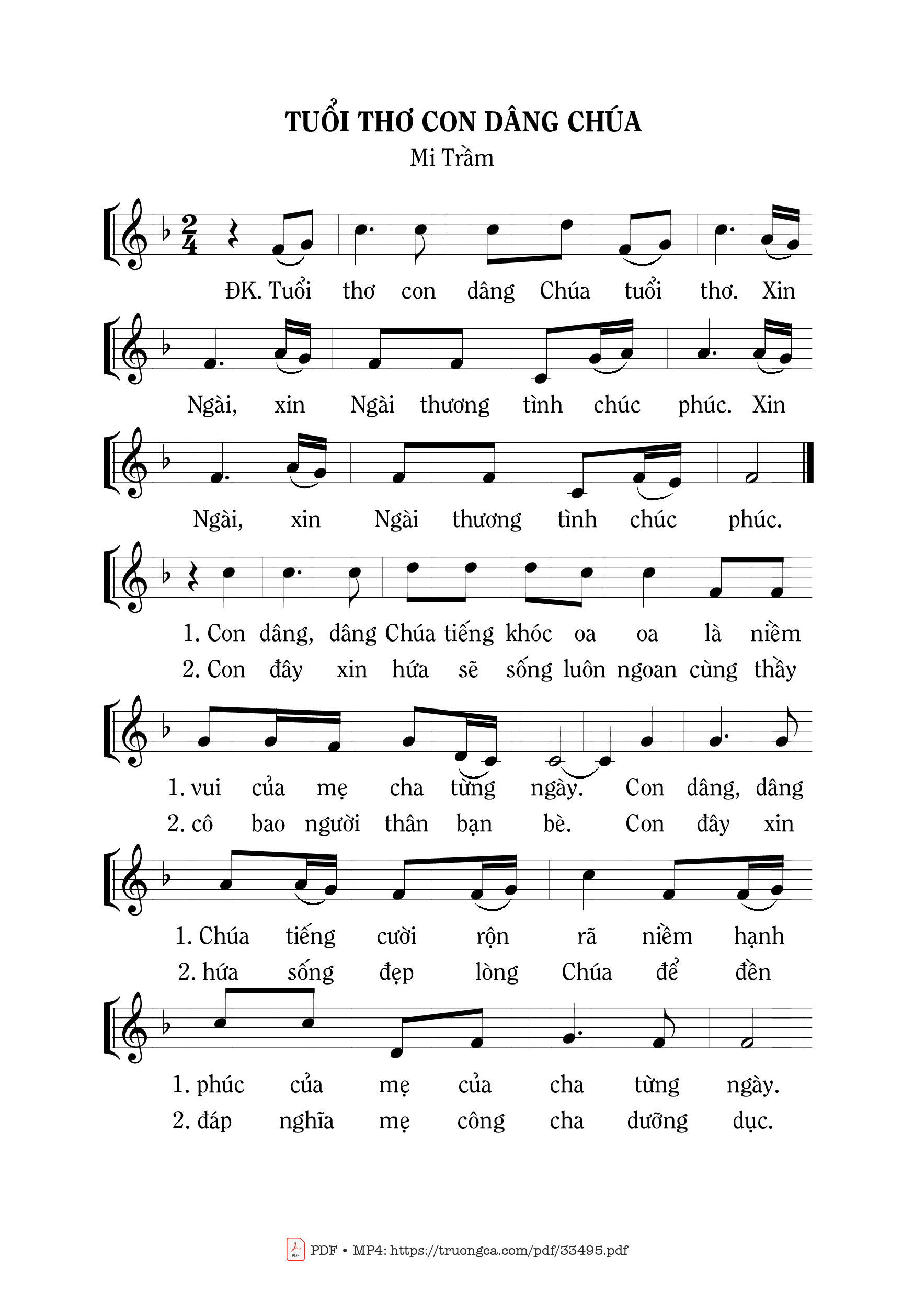 Sheet PDF of Tuổi Thơ Con Dâng Chúa