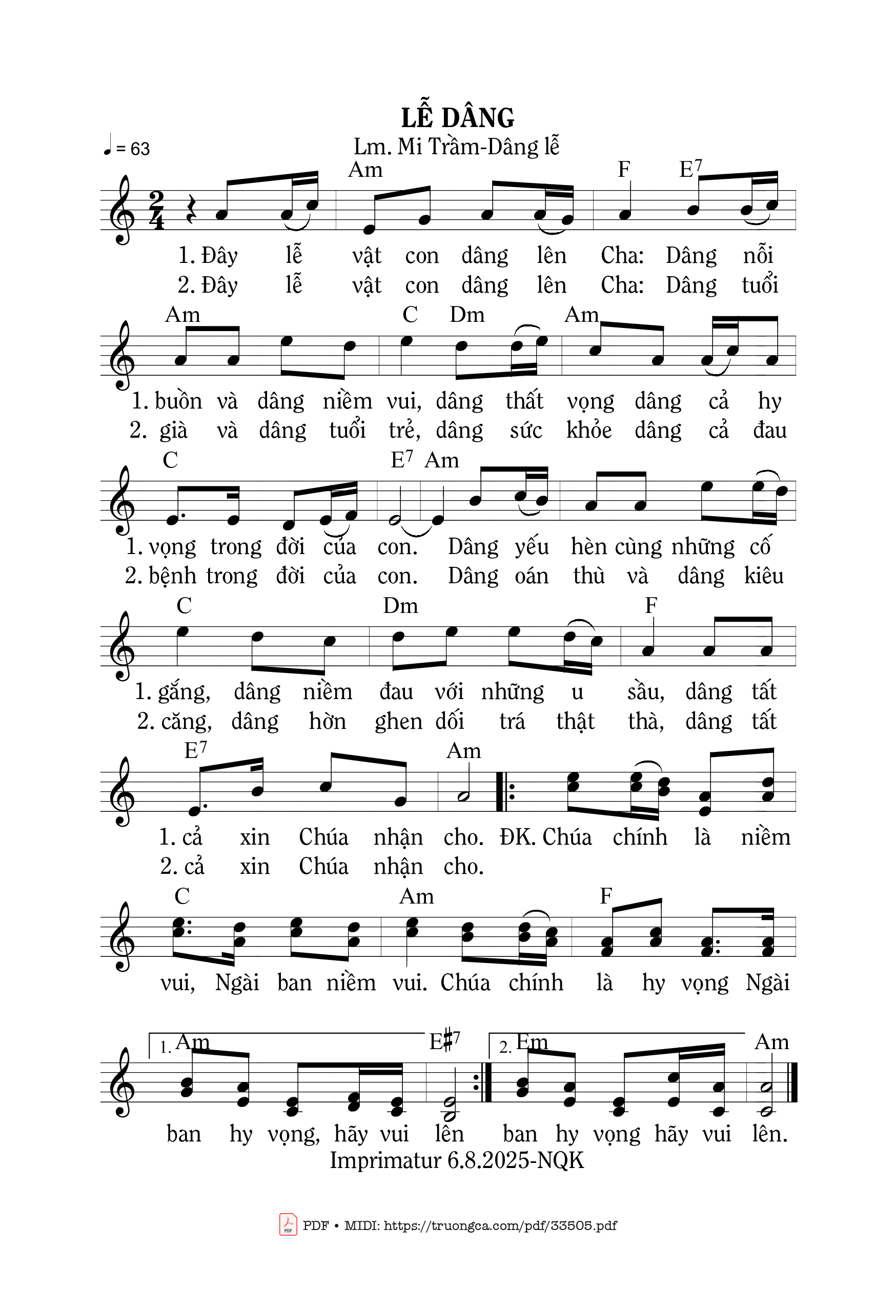 Page 1 of Sheet music PDF Lễ Dâng - Mi Trầm