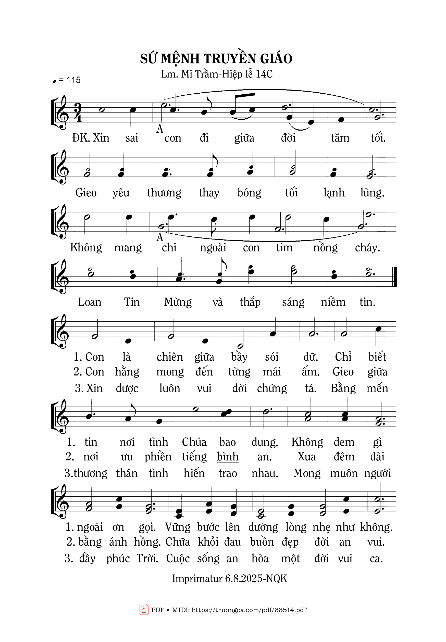 Sheet PDF of Sứ Mệnh Truyền Giáo