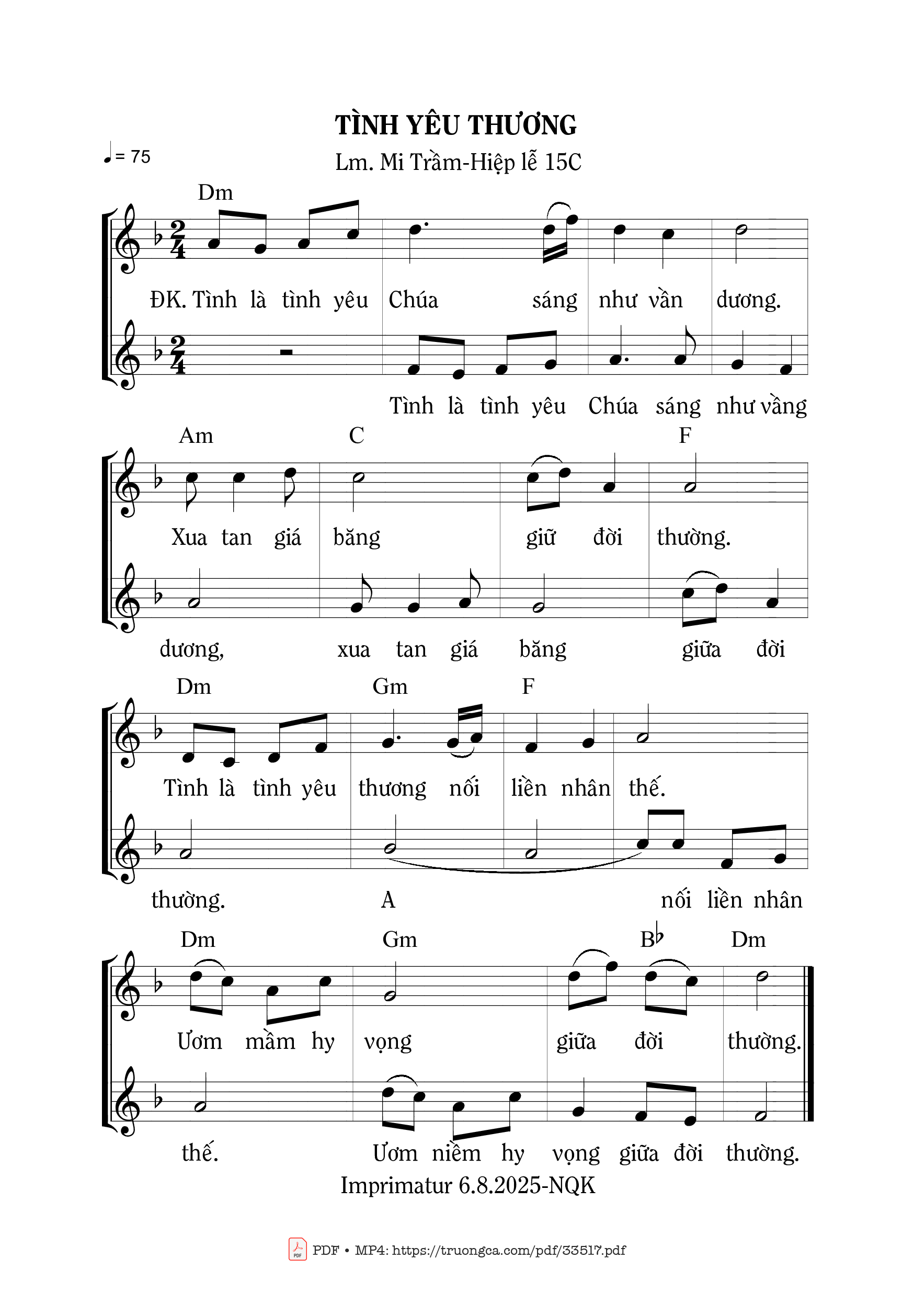 Page 1 of Sheet music PDF Tình Yêu Thương - Mi Trầm