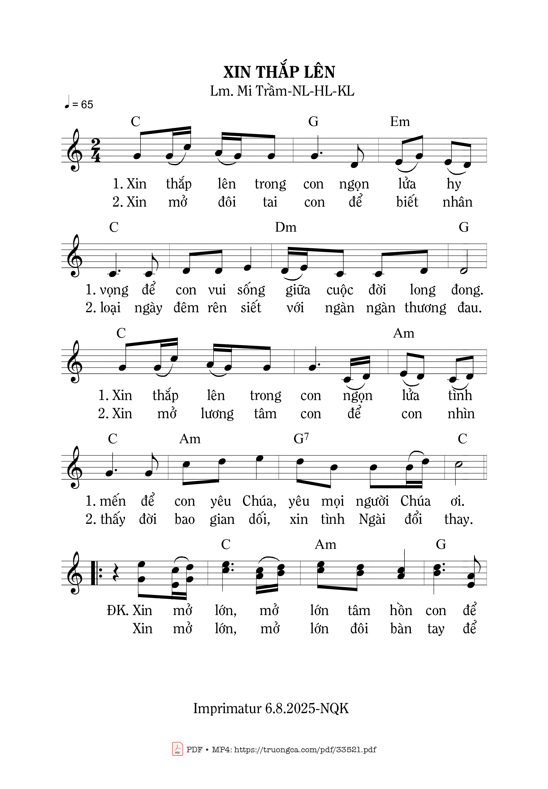 Sheet PDF of Xin Thắp Lên