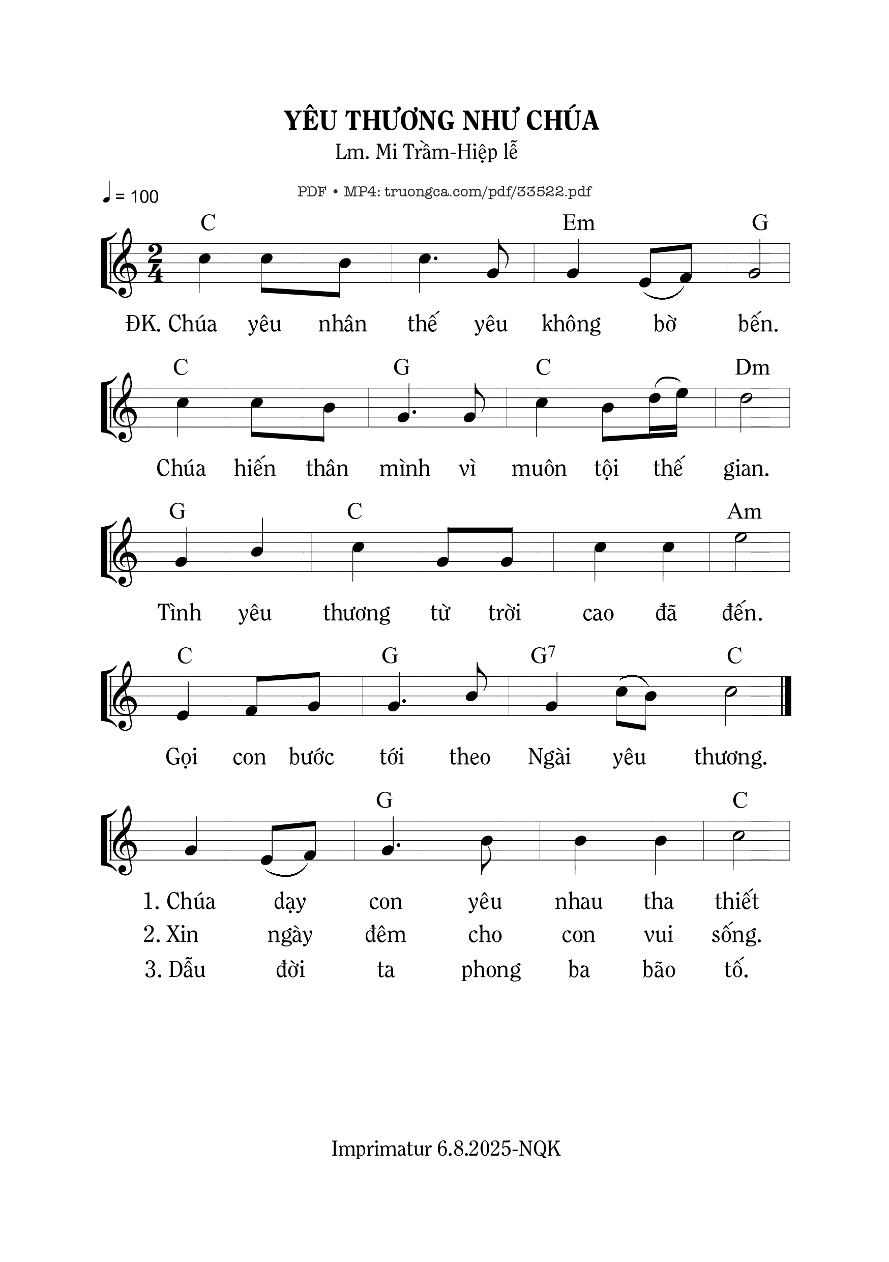 Page 1 of Sheet music PDF Yêu Thương Như Chúa - Mi Trầm
