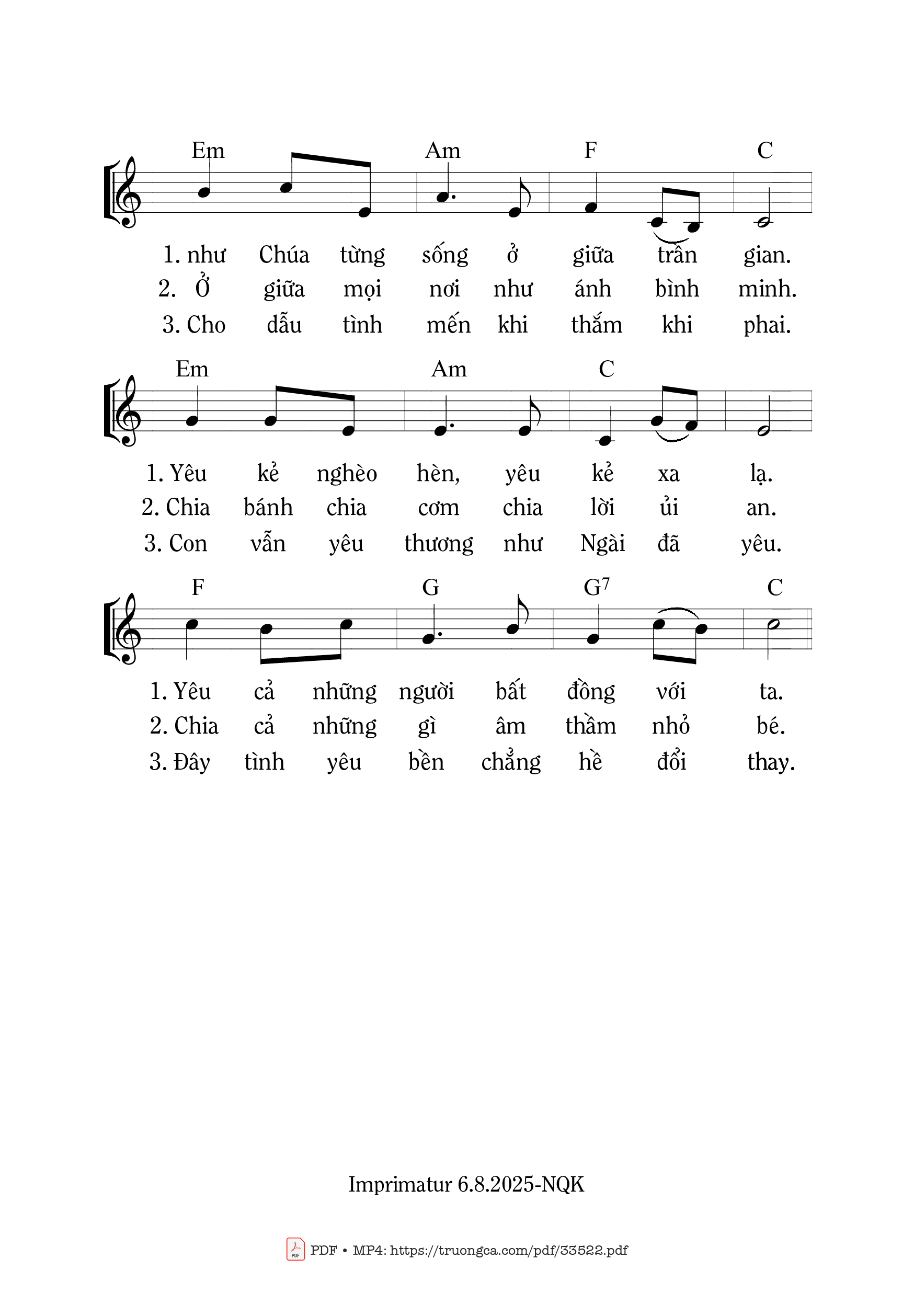 Page 2 of Sheet music PDF Yêu Thương Như Chúa - Mi Trầm