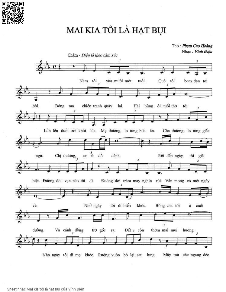 Page 1 of Sheet music PDF Mai kia tôi là hạt bụi - Vĩnh Điện