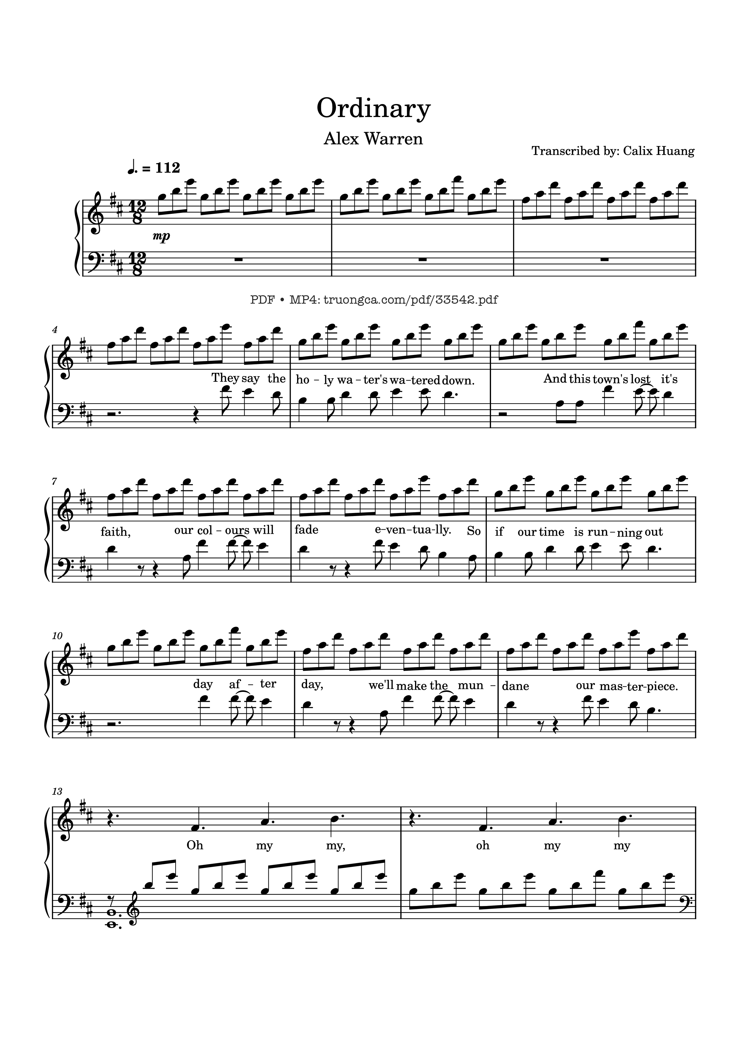 Page 1 of Sheet music PDF Piano Ordinary Piano - Transcribed by: Calix Huang