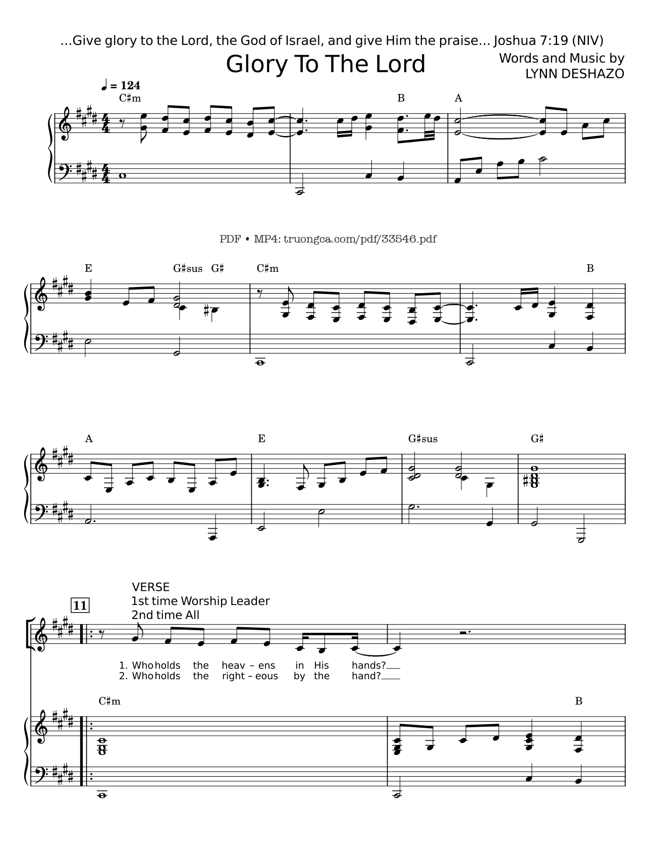 Sheet PDF of Glory To The Lord Piano