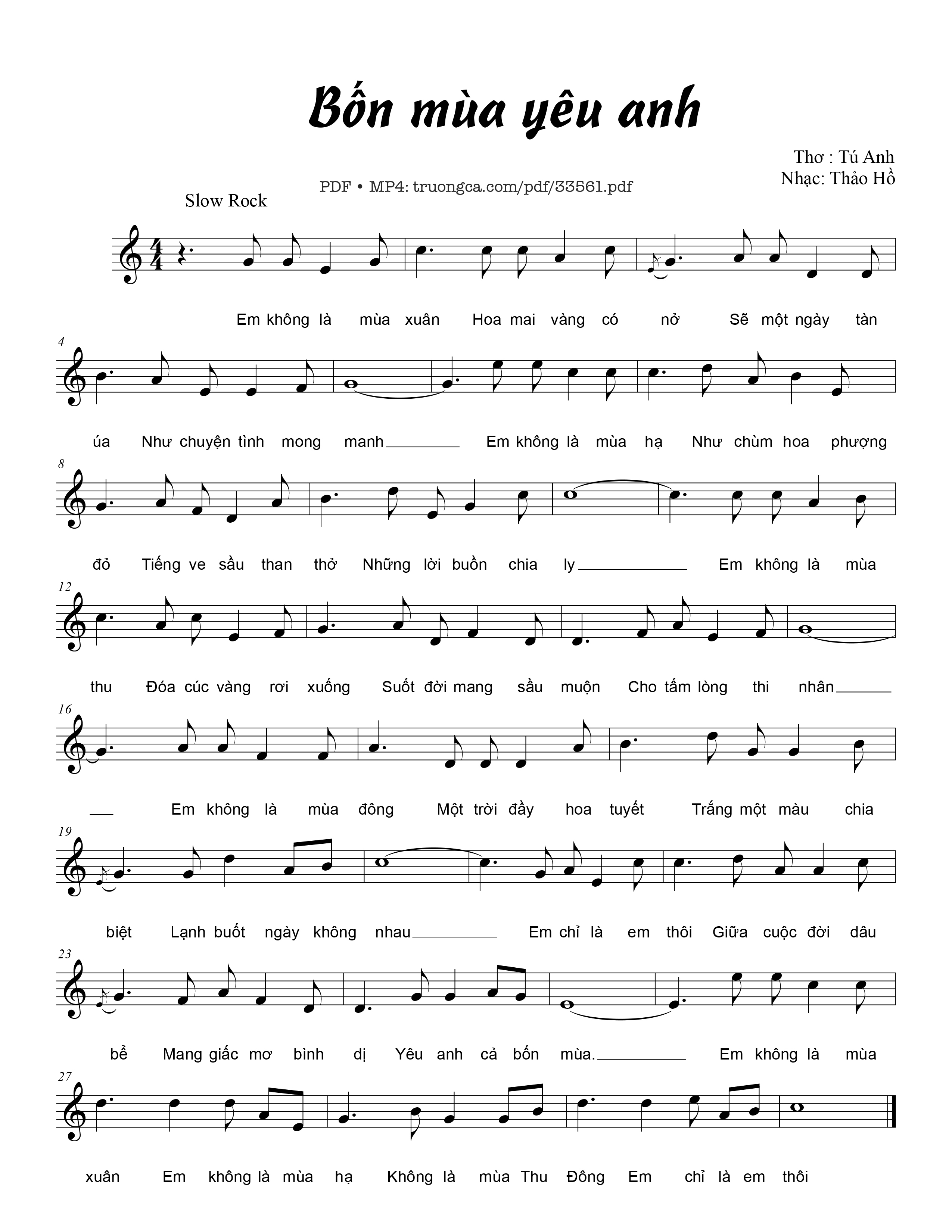 Sheet PDF of Bốn mùa yêu anh