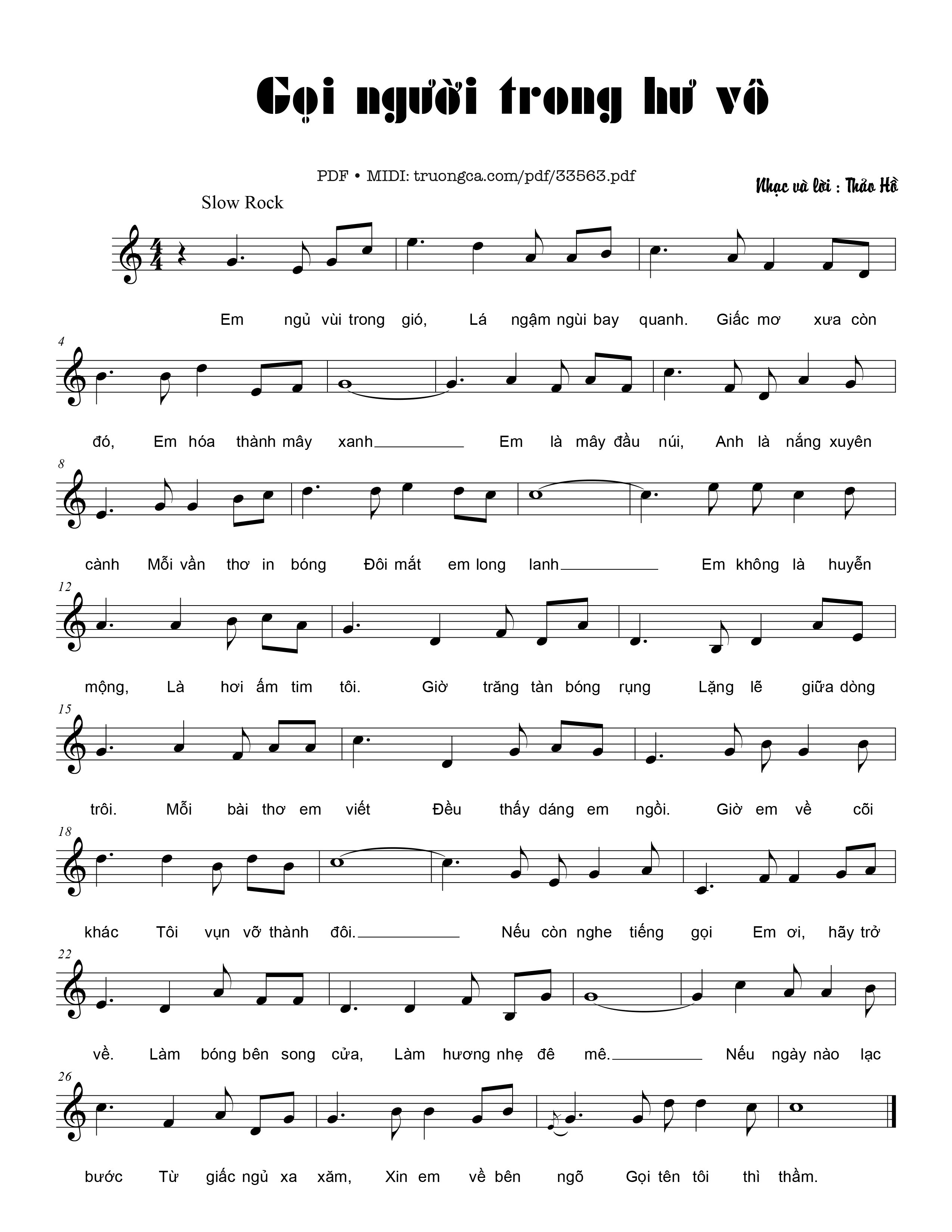 Sheet PDF of Gọi người trong hư vô