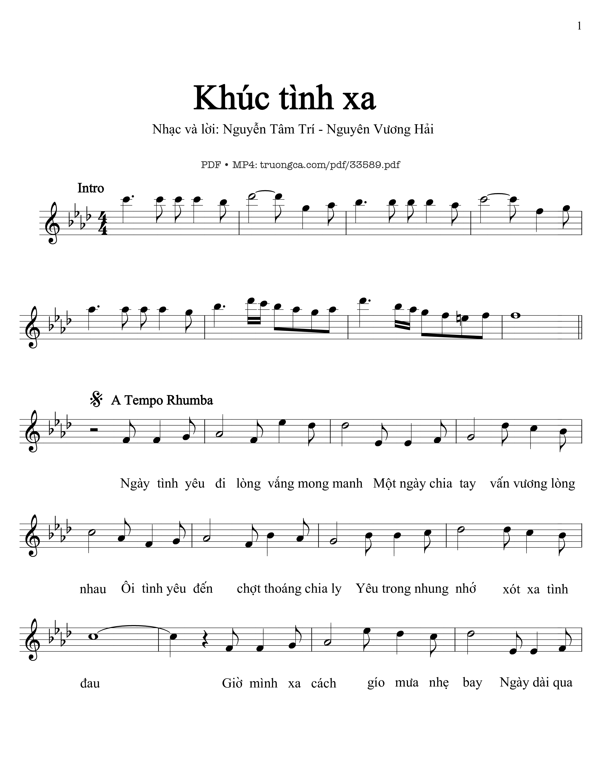 Page 1 of Sheet music PDF Khúc tình xa - Nguyễn Tâm Trí