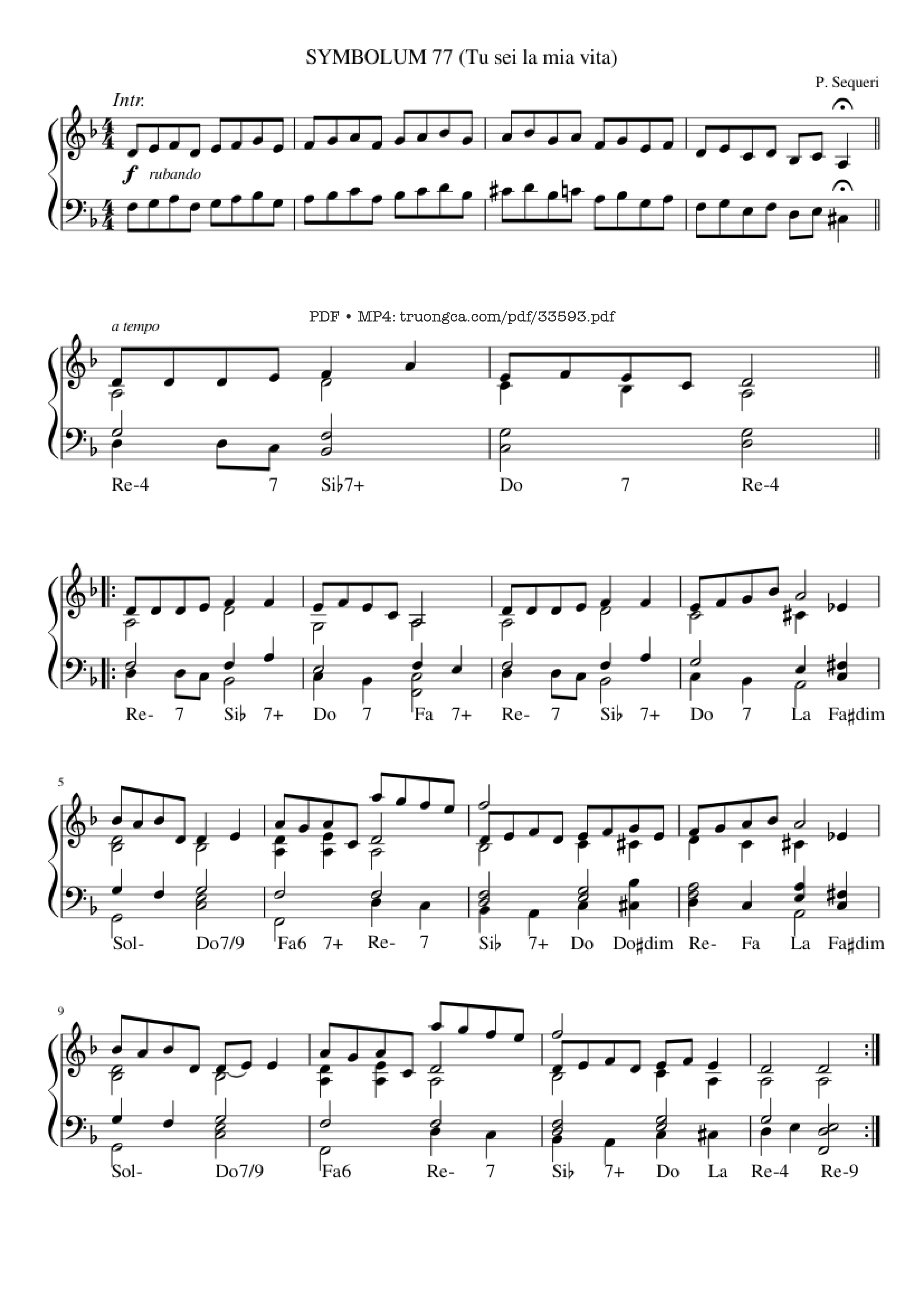 Page 1 of Sheet music PDF Symbolum 77 Tu sei la mia vita - P. Sequeri