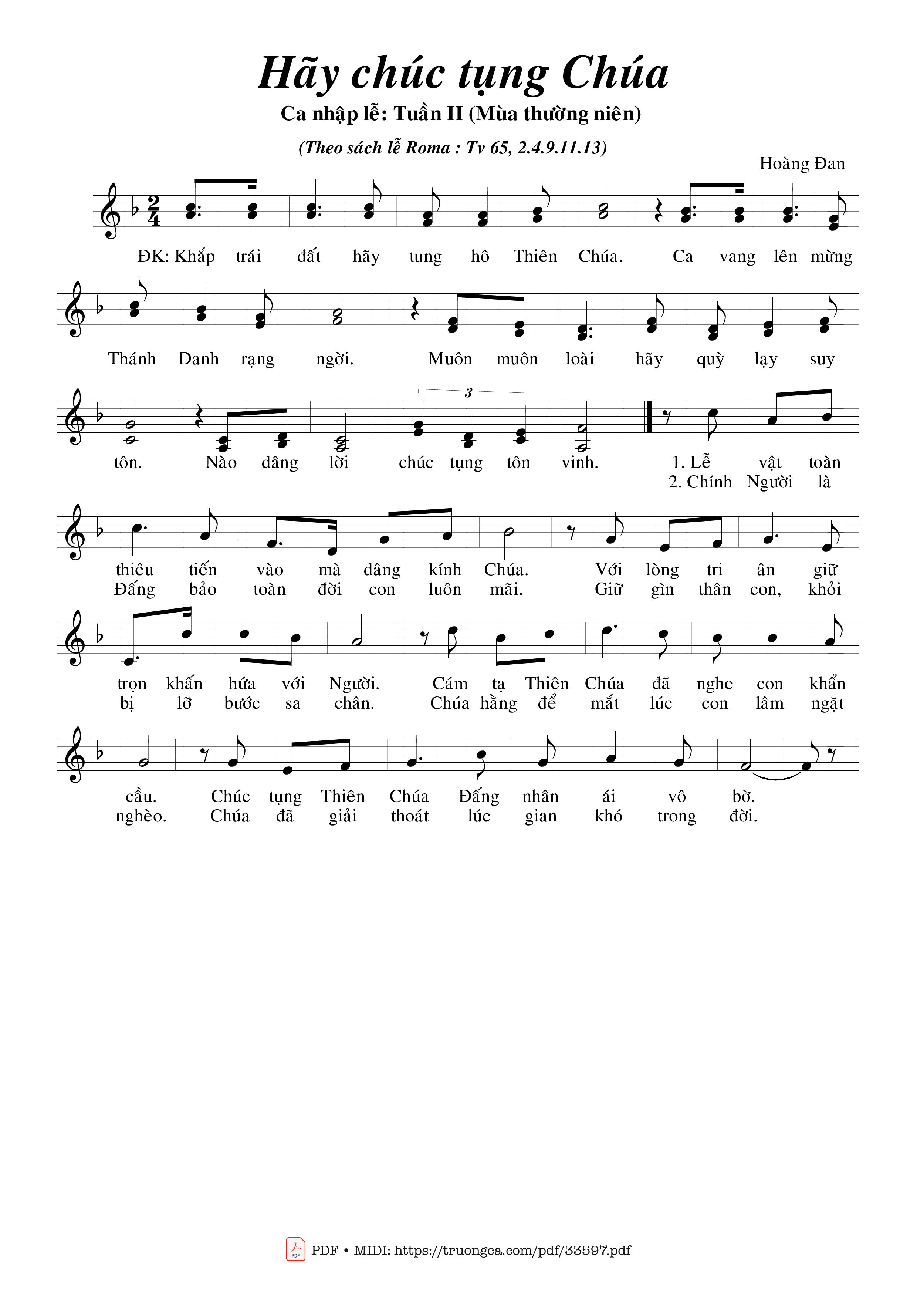 Sheet PDF of Thánh Vịnh 65, Hãy Chúc Tụng Chúa
