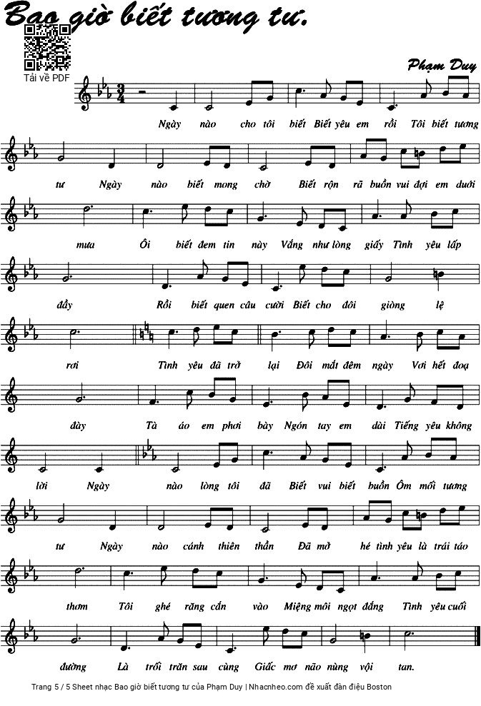 Page 5 of Sheet music PDF Bao giờ biết tương tư - Phạm Duy