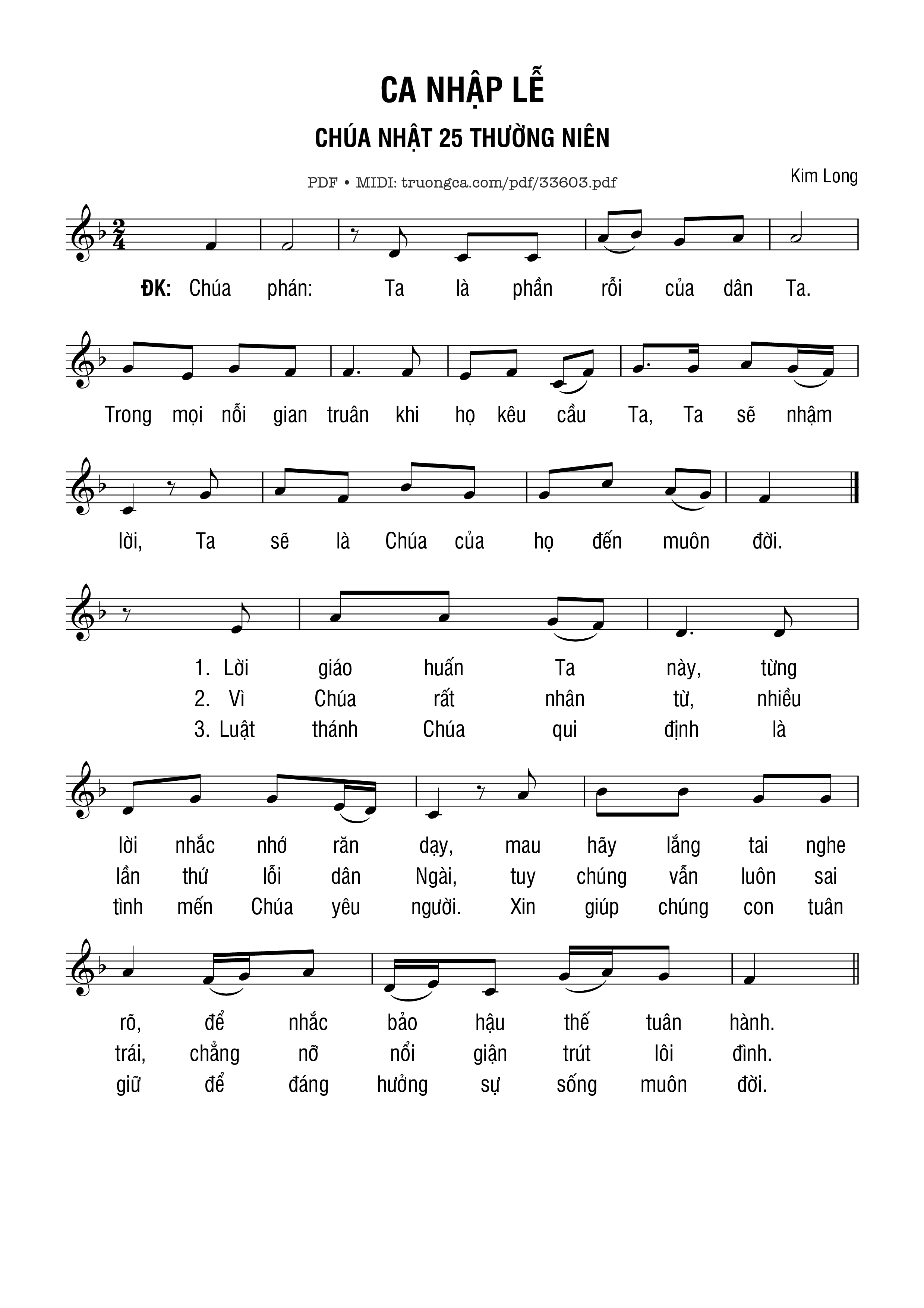 Sheet PDF of Ca Nhập Lễ Chúa Nhật 25 Thường Niên