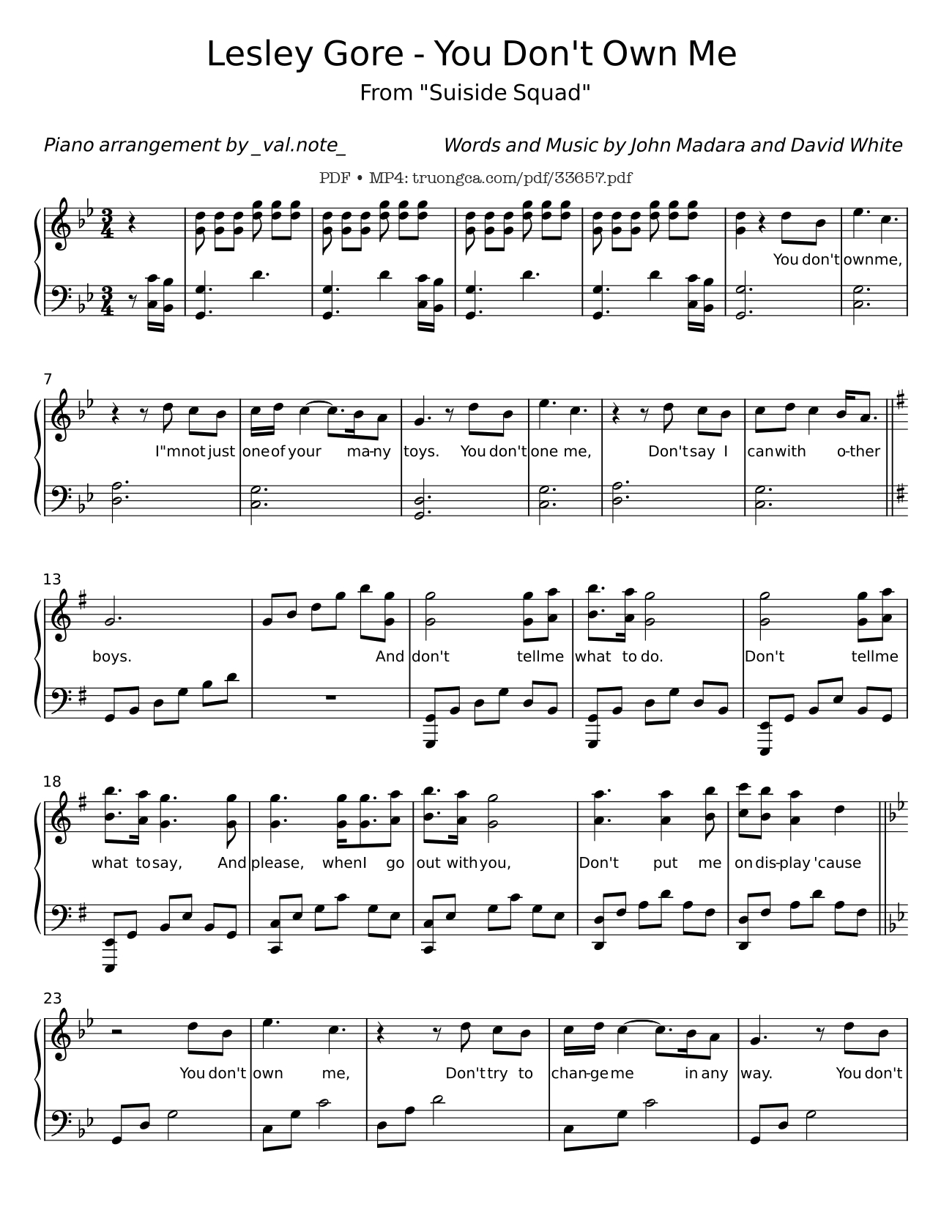 Sheet PDF of You Don't Own Me Piano