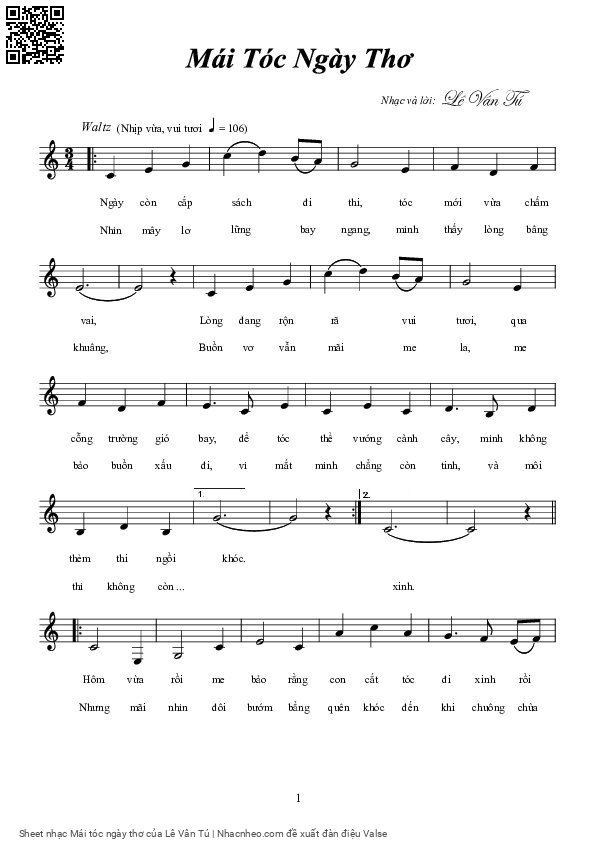 Sheet PDF of Mái tóc ngày thơ