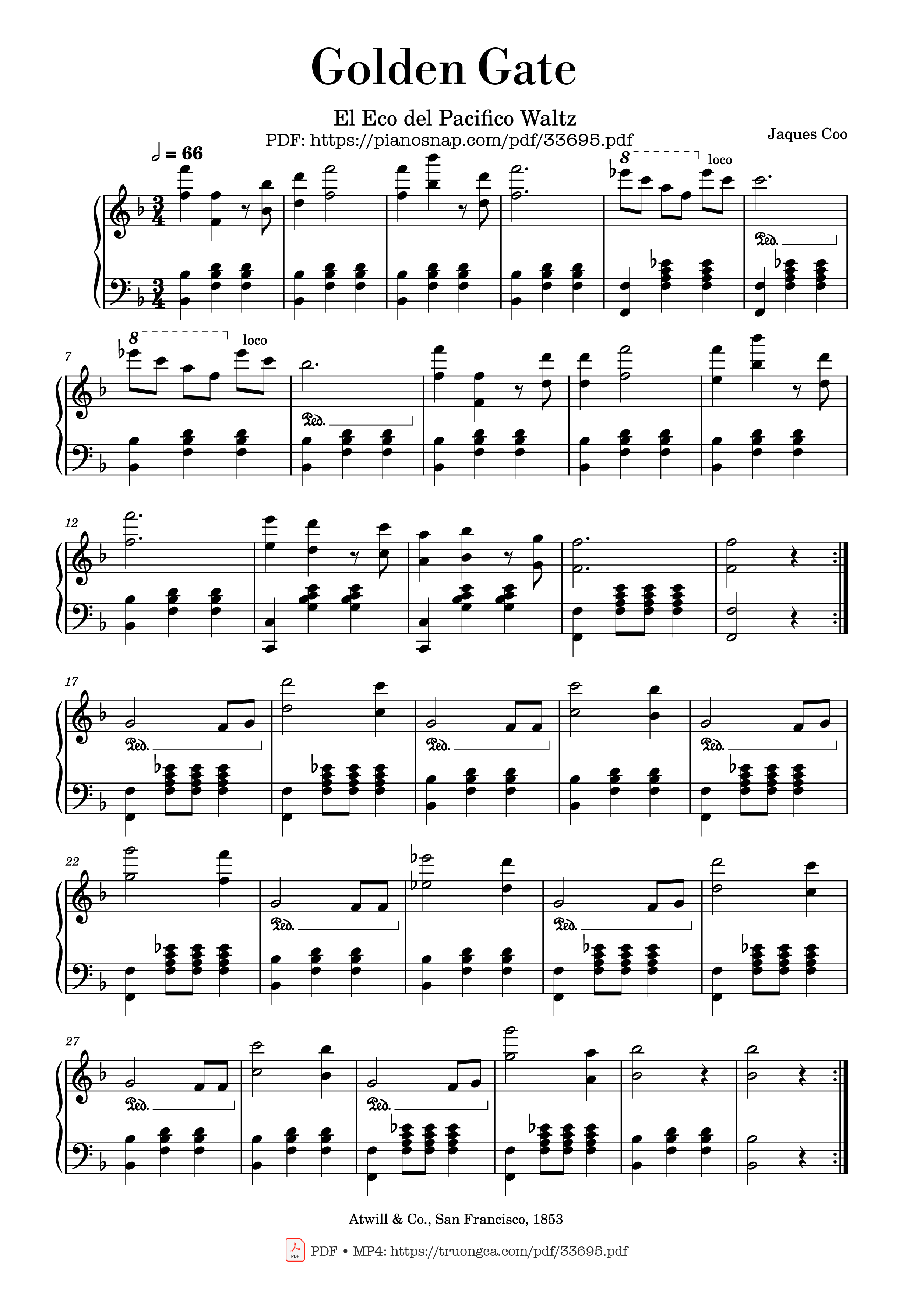 Page 1 of Sheet music PDF Piano Golden Gate Piano - Jaques Coo
