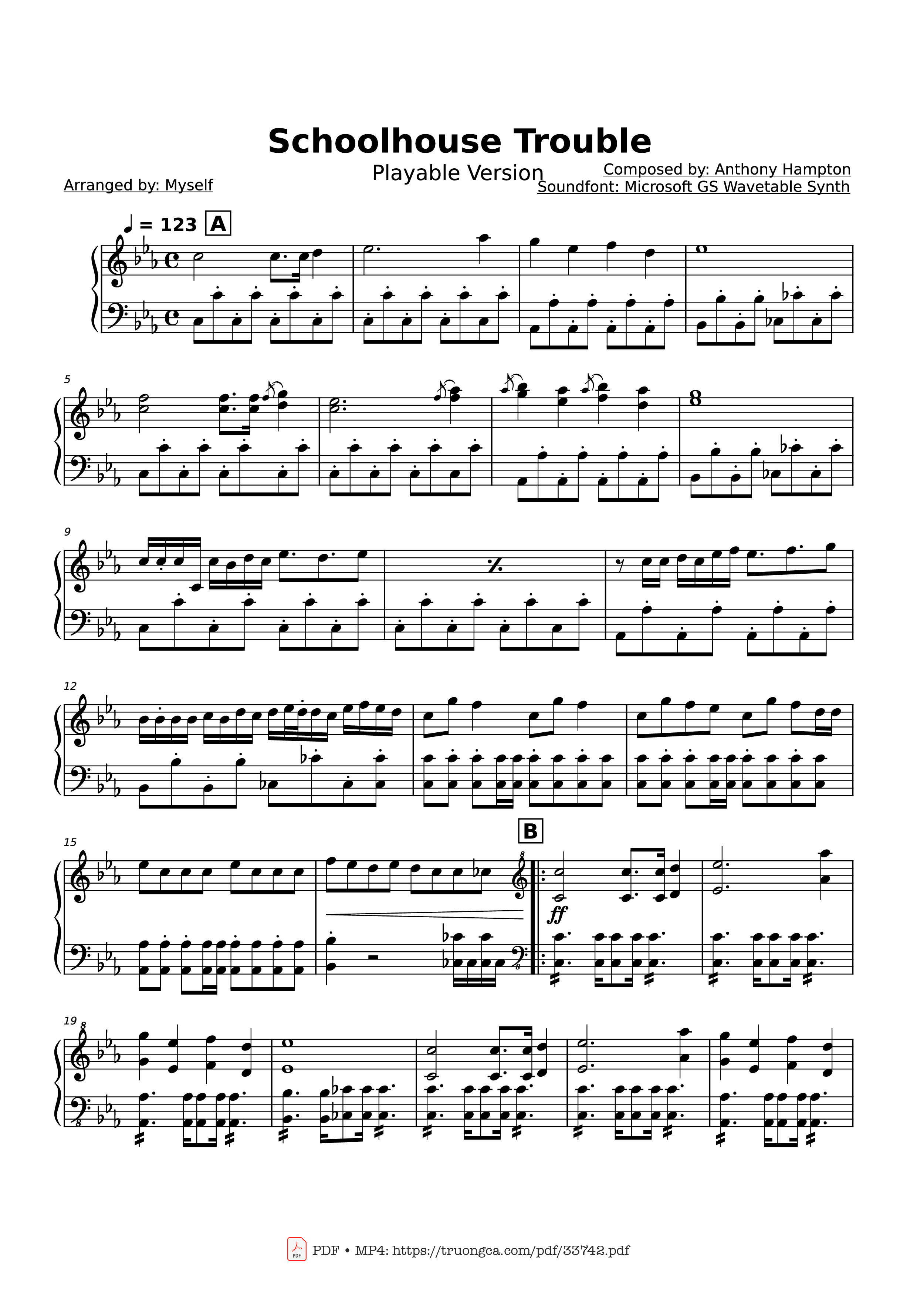 Page 1 of Sheet music PDF Piano Schoolhouse Trouble Piano - Composed by: Anthony Hampton
