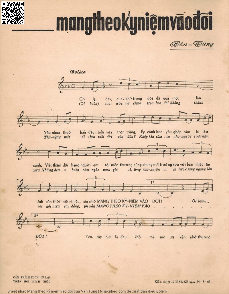 Page 2 of Sheet music PDF Mang theo kỷ niệm vào đời - Vân Tùng