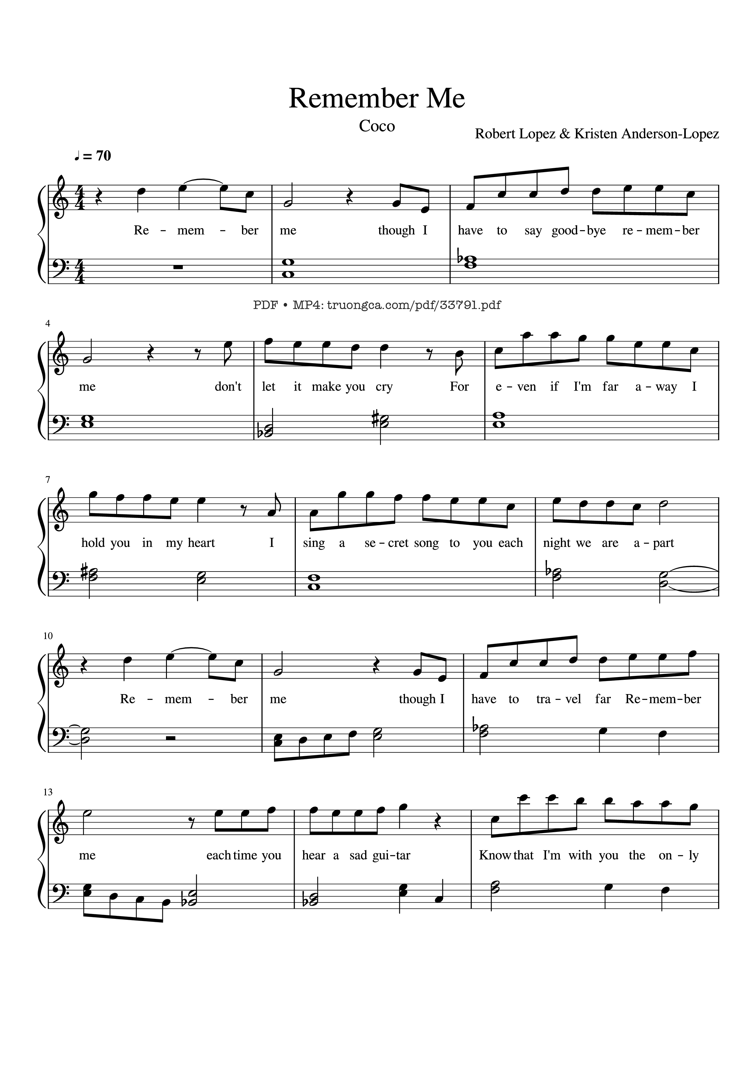 Sheet PDF of Remember Me Piano