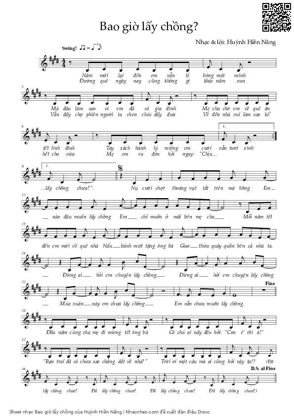 Sheet PDF of Bao giờ lấy chồng