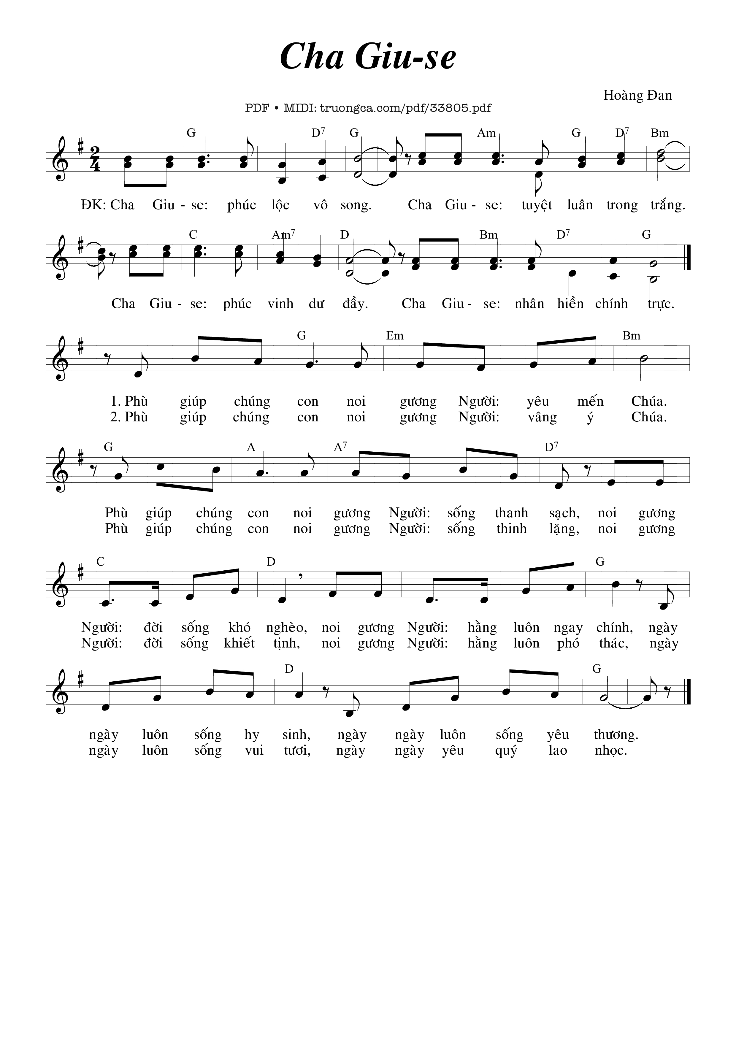 Page 1 of Sheet music PDF Cha Giuse - Hoàng Đan