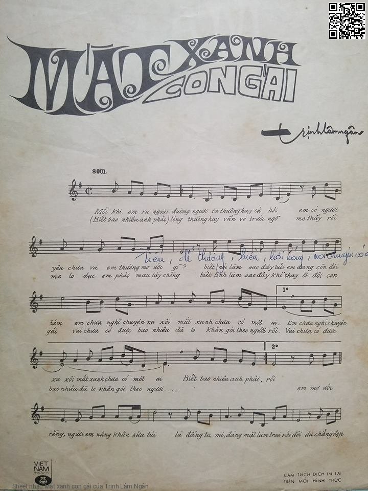 Page 2 of Sheet music PDF Mắt xanh con gái - Trịnh Lâm Ngân