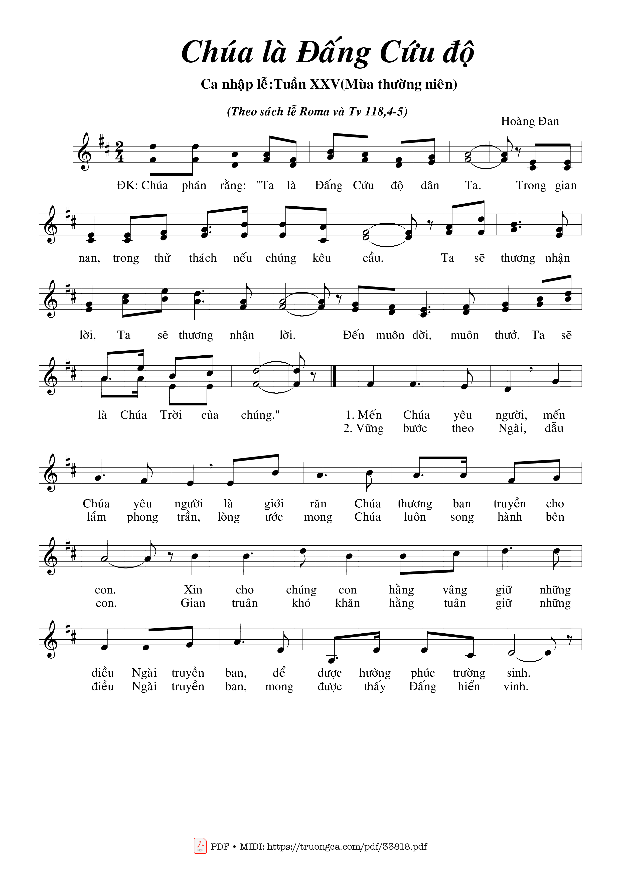 Page 1 of Sheet music PDF Chúa Là Đấng Cứu Độ - Hoàng Đan