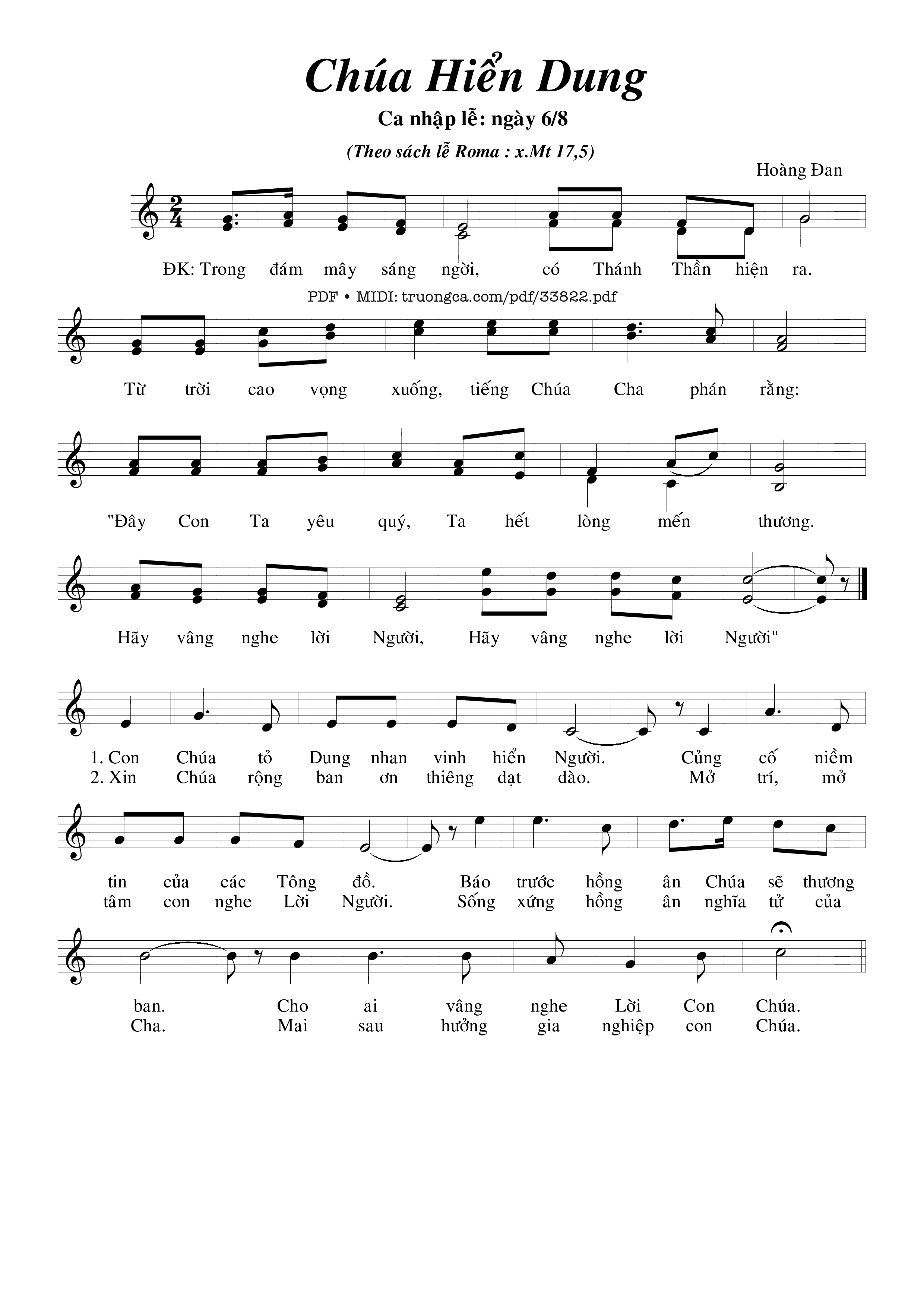 Page 1 of Sheet music PDF Chúa Hiển Dung - Hoàng Đan