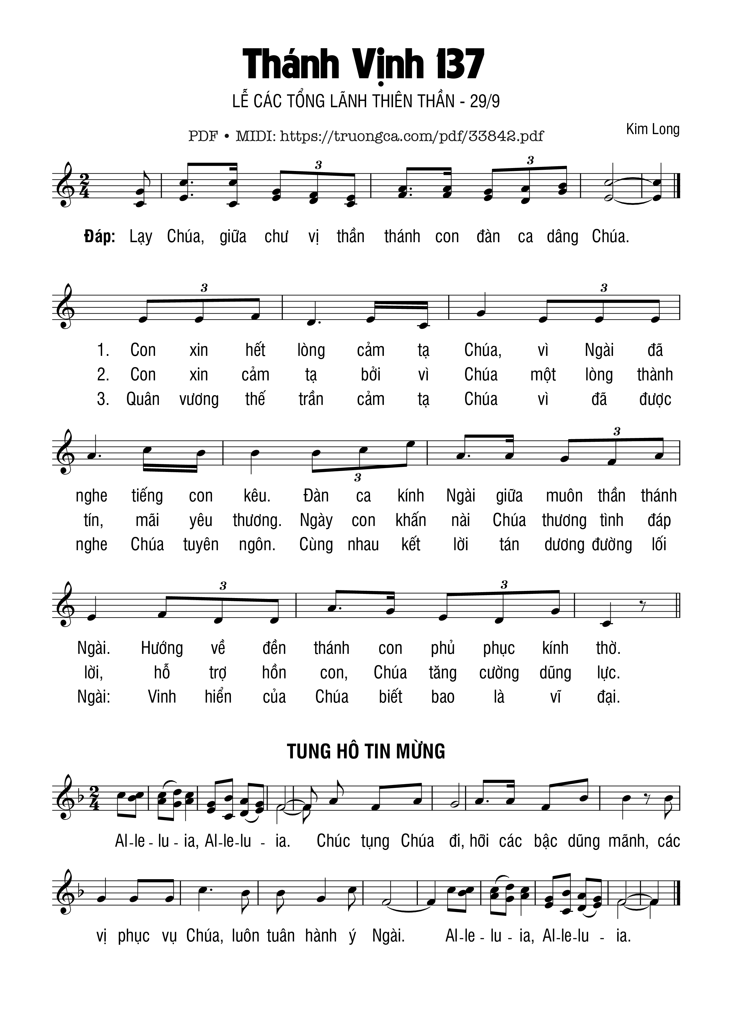 Page 1 of Sheet music PDF Thánh Vịnh 137, Lễ Các Tổng Lãnh Thiên Thần - Kim Long