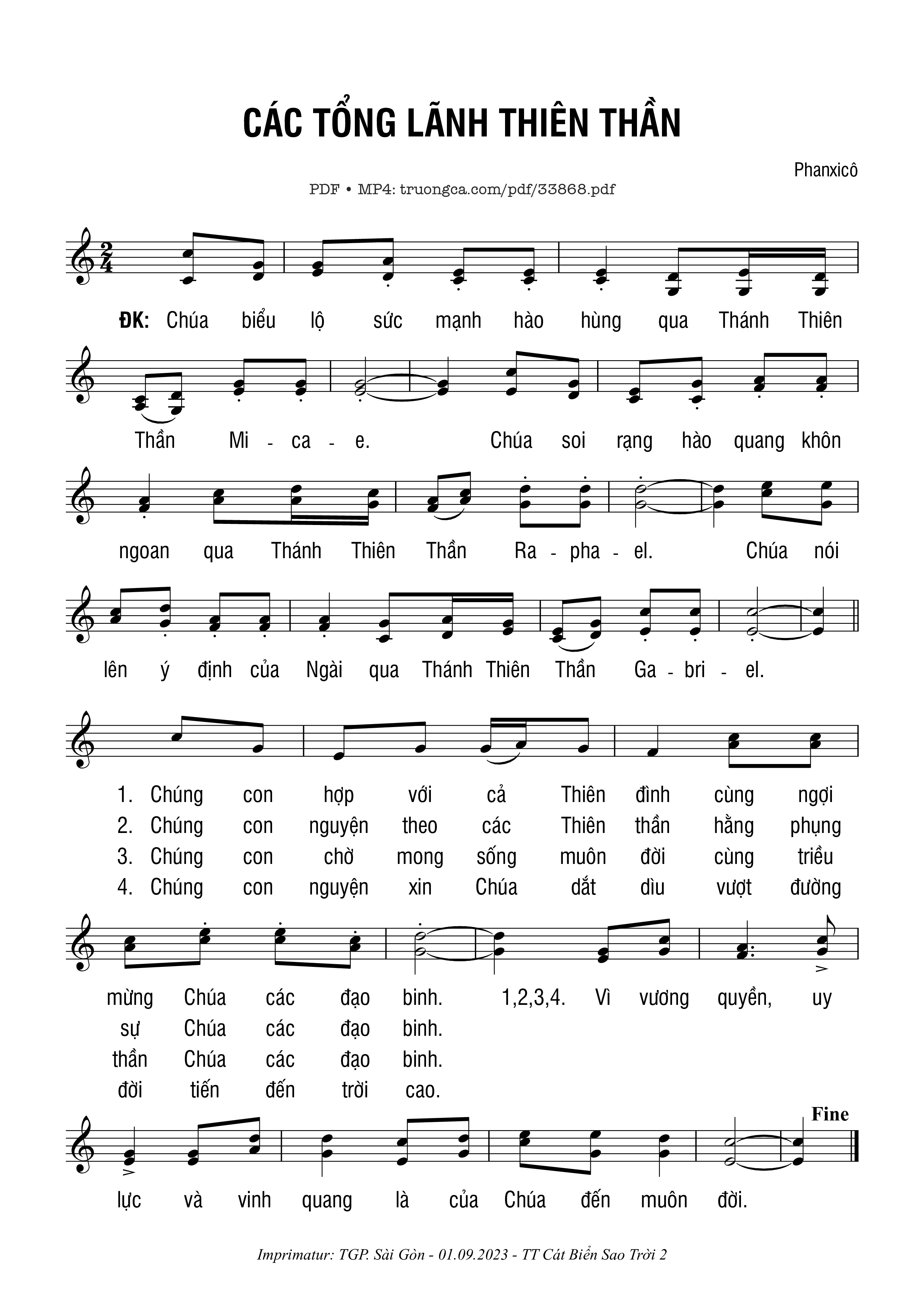 Sheet PDF of Các Tổng Lãnh Thiên Thần