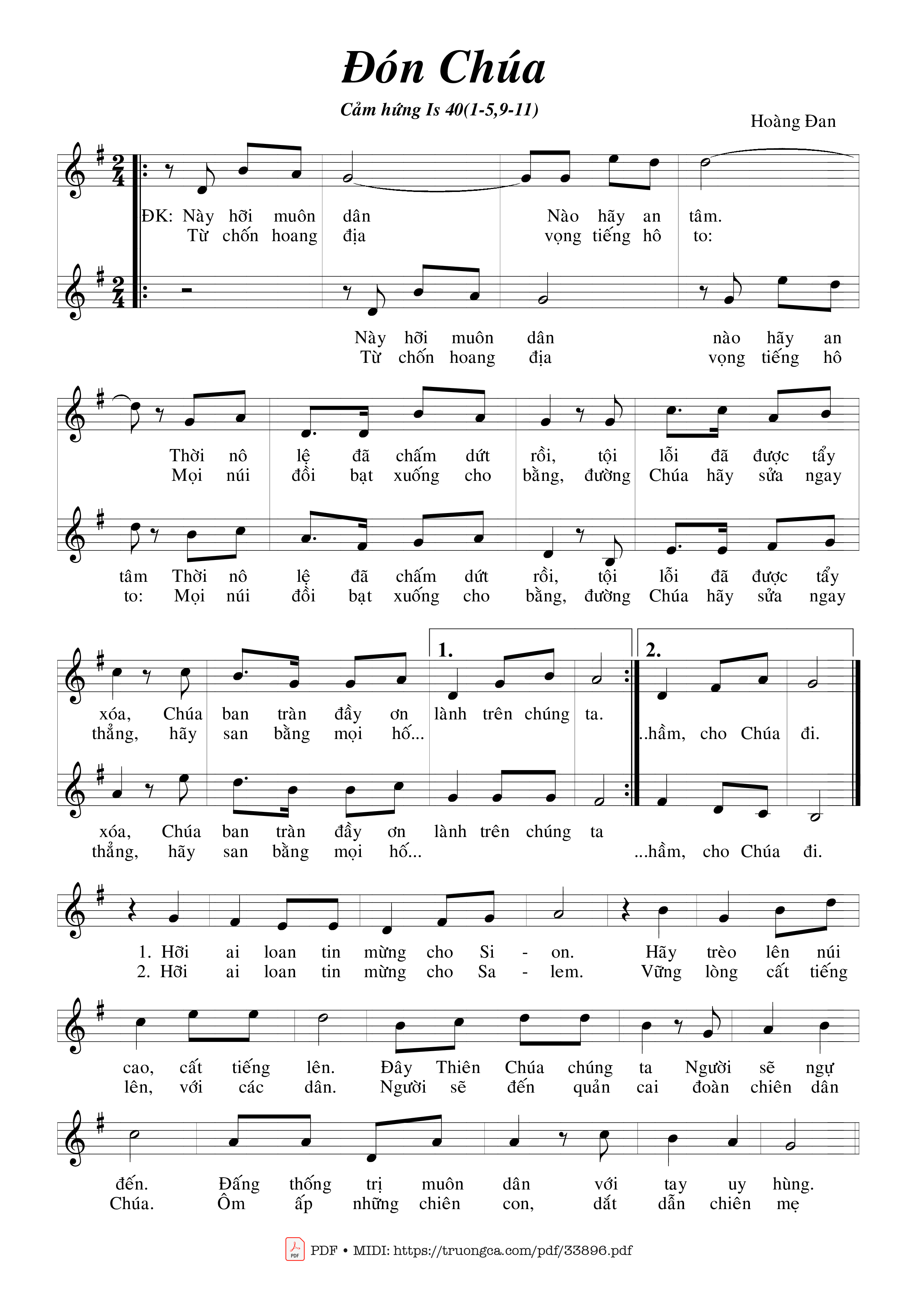 Page 1 of Sheet music PDF Đón Chúa - Hoàng Đan