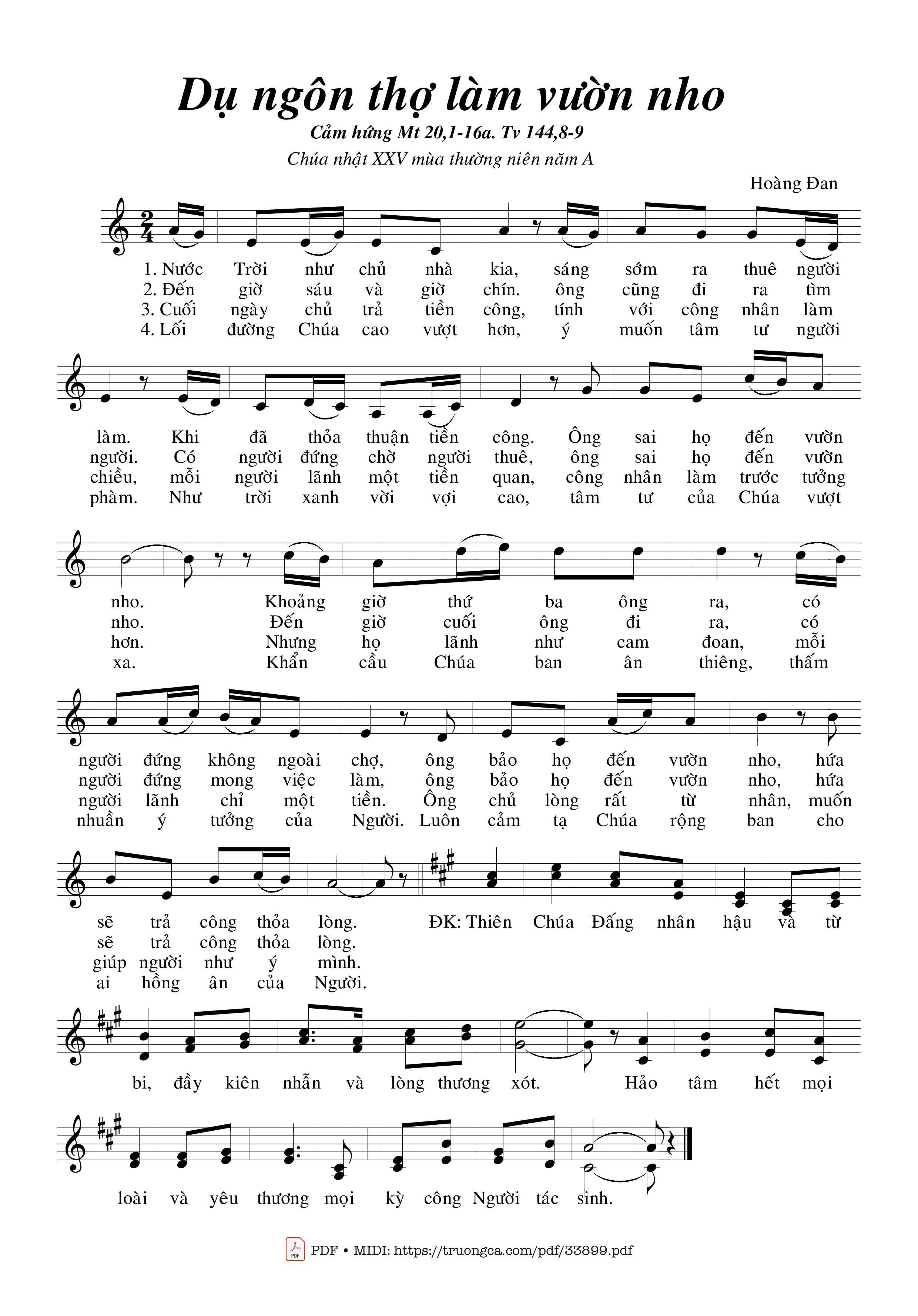 Sheet PDF of Dụ Ngôn Thợ Làm Vườn Nho