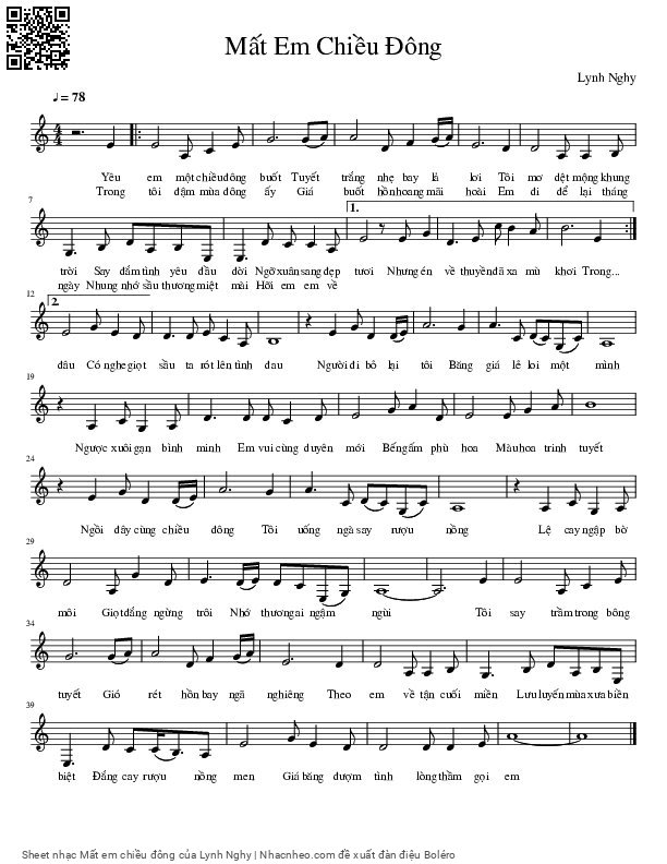 Page 1 of Sheet music PDF Mất em chiều đông - Lynh Nghy