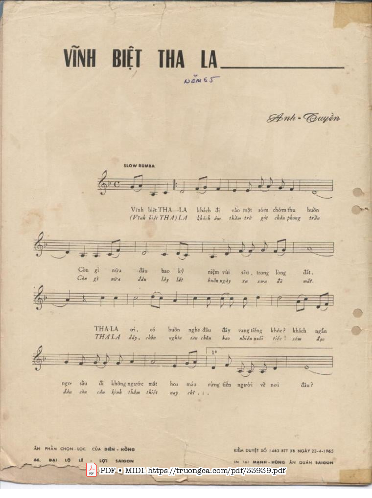 Page 2 of Sheet music PDF Vĩnh biệt Tha La - Anh Tuyền