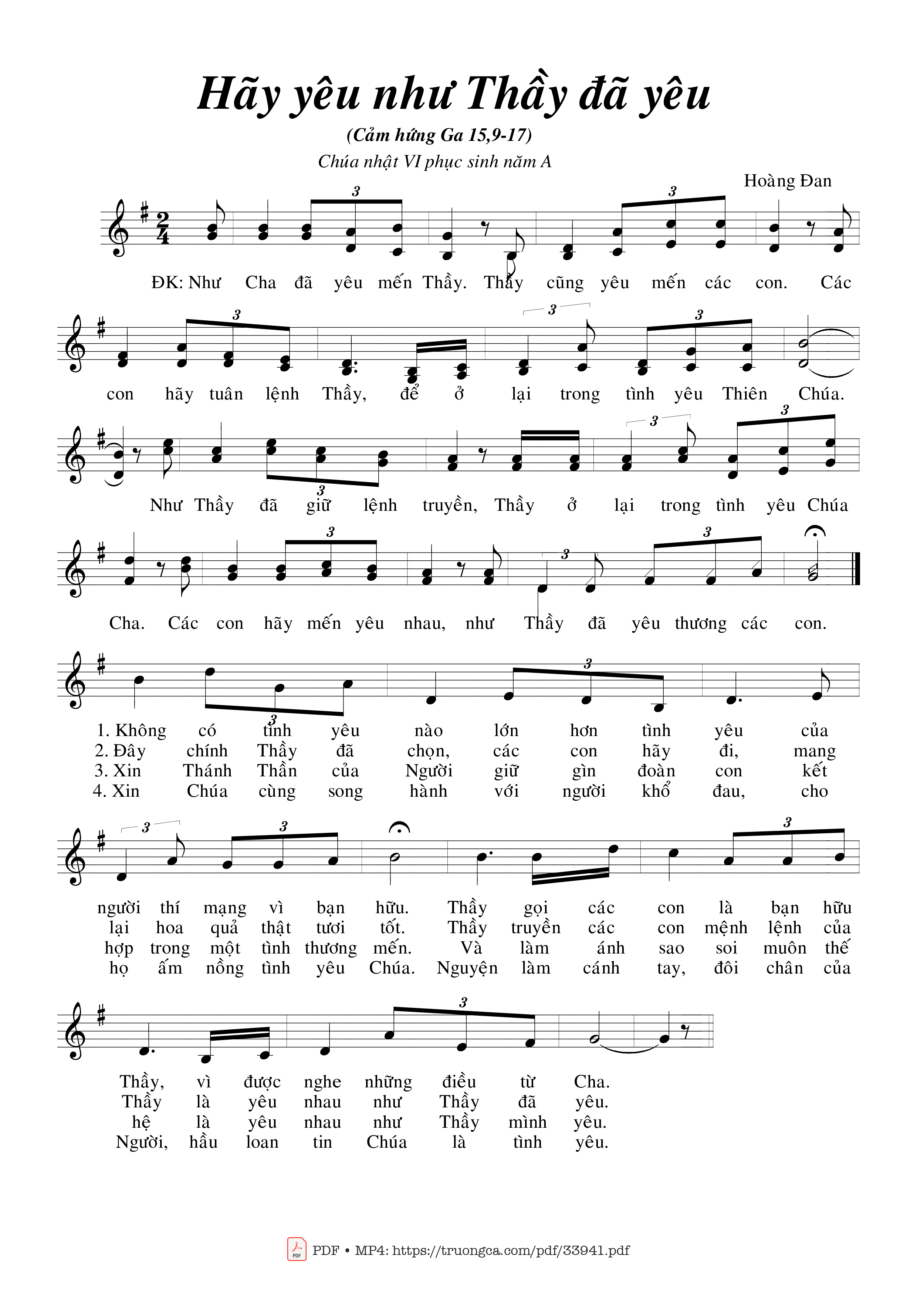 Sheet PDF of Hãy Yêu Như Thầy Đã Yêu