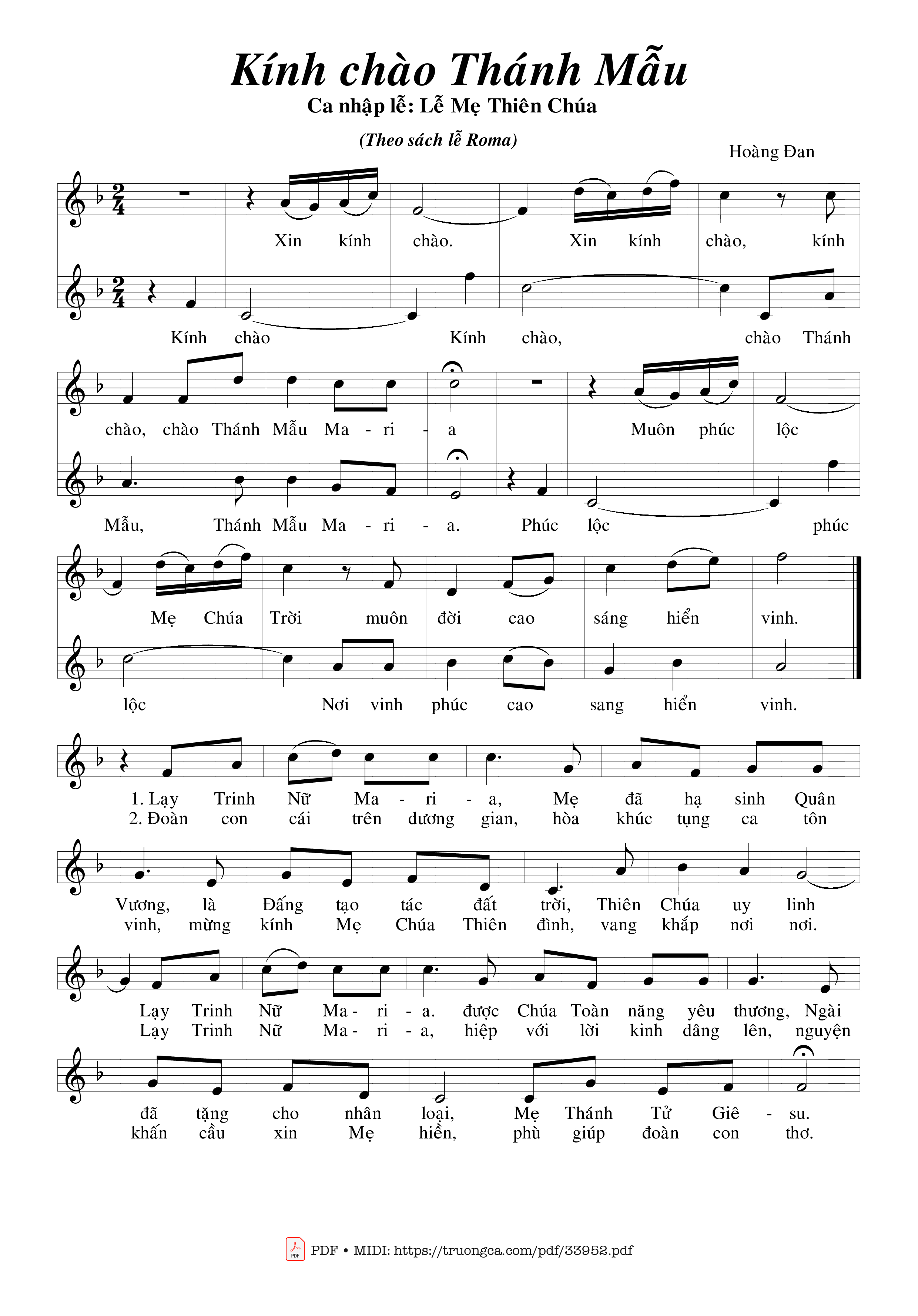 Sheet PDF of Kính Chào Thánh Mẫu