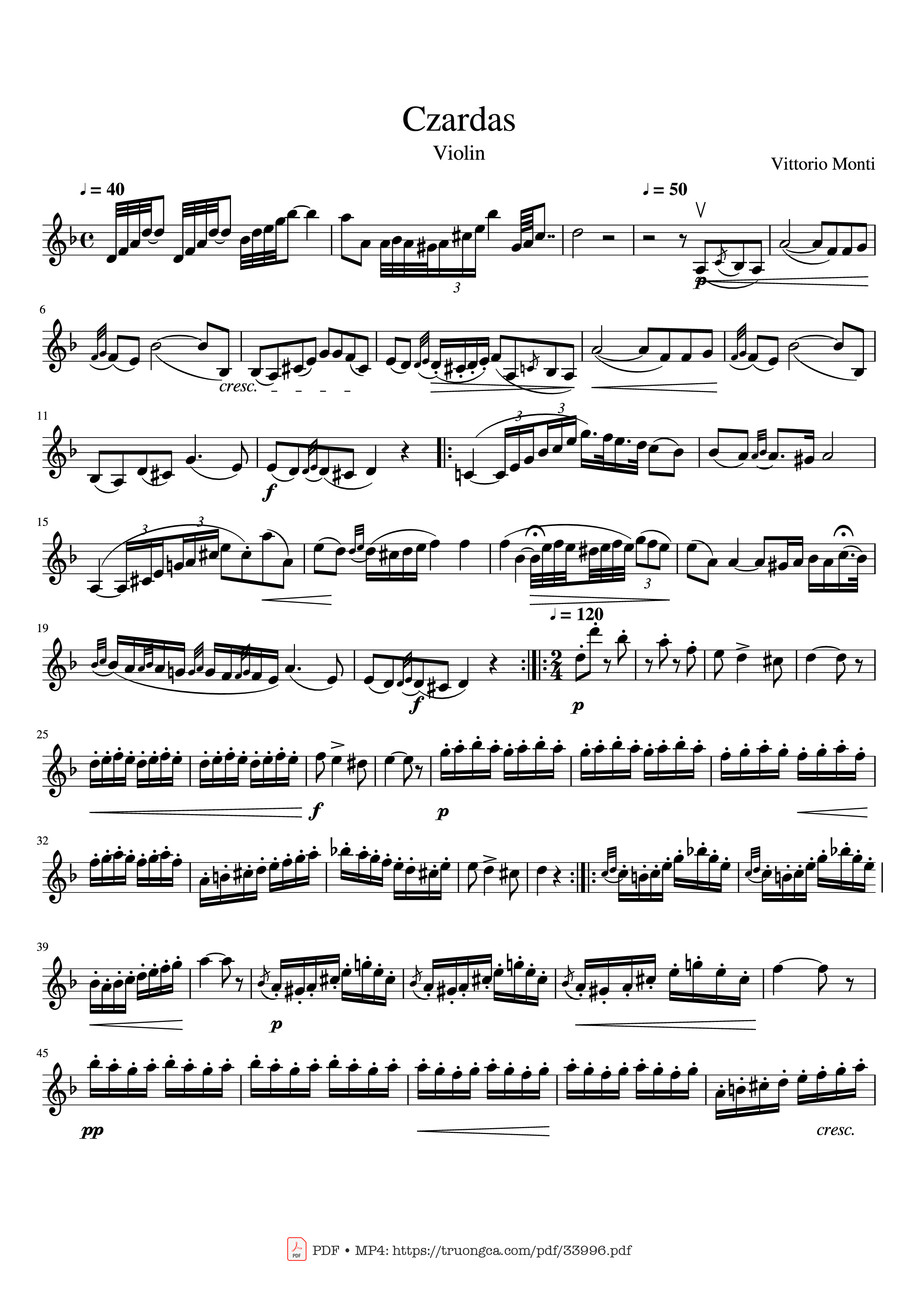 Sheet PDF of Czardas Violin - Vittorio Monti
