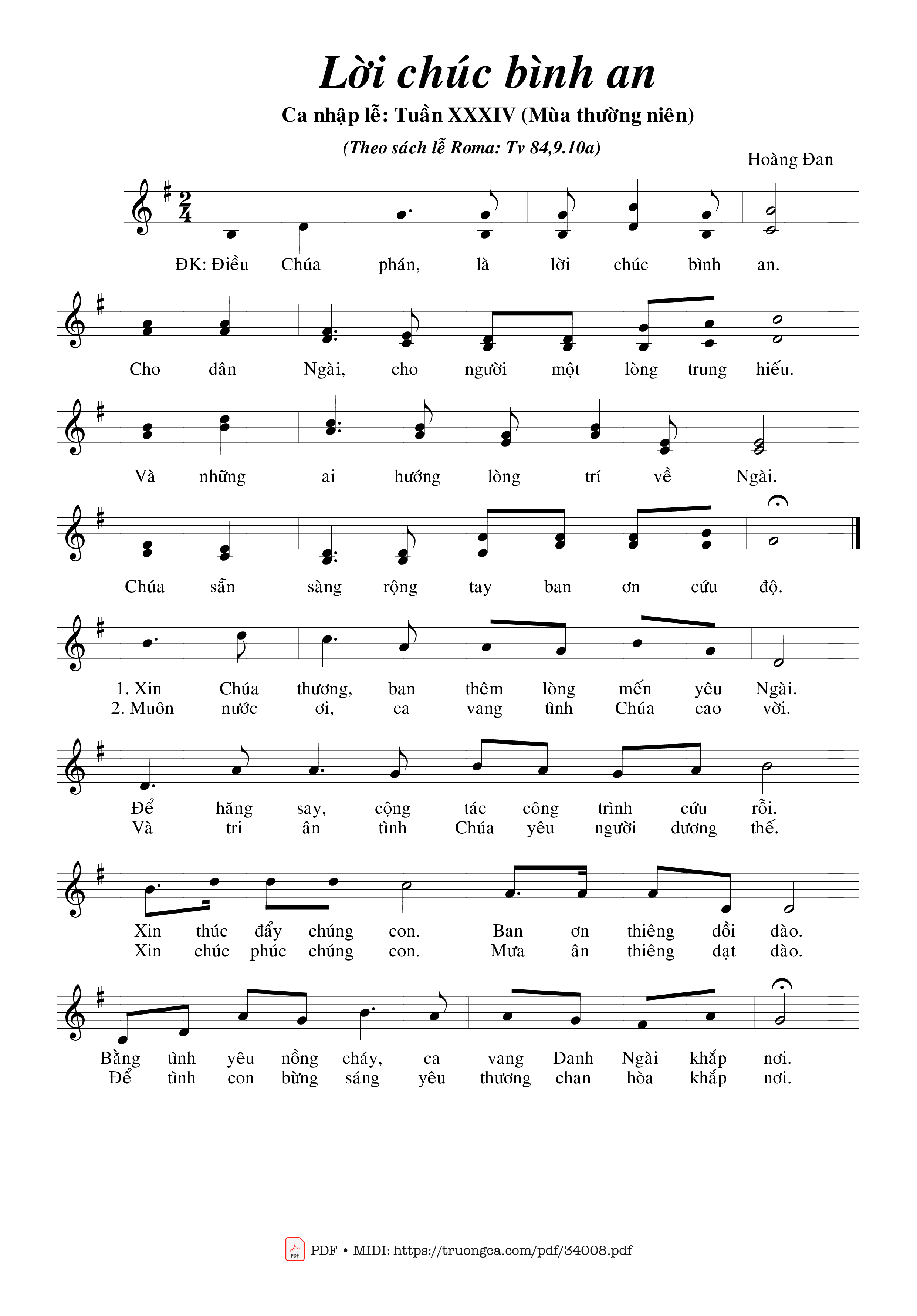 Sheet PDF of Lời Chúc Bình An